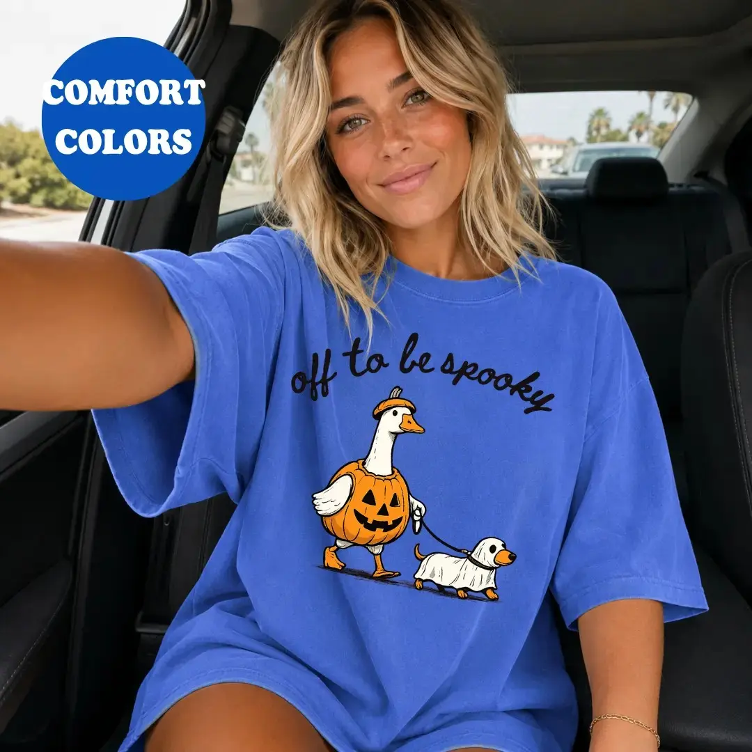 Comfort Colors Off to Be Spooky Dog Mom Shirt, Goose Halloween Trendy Graphic Tee for Women - photo 2