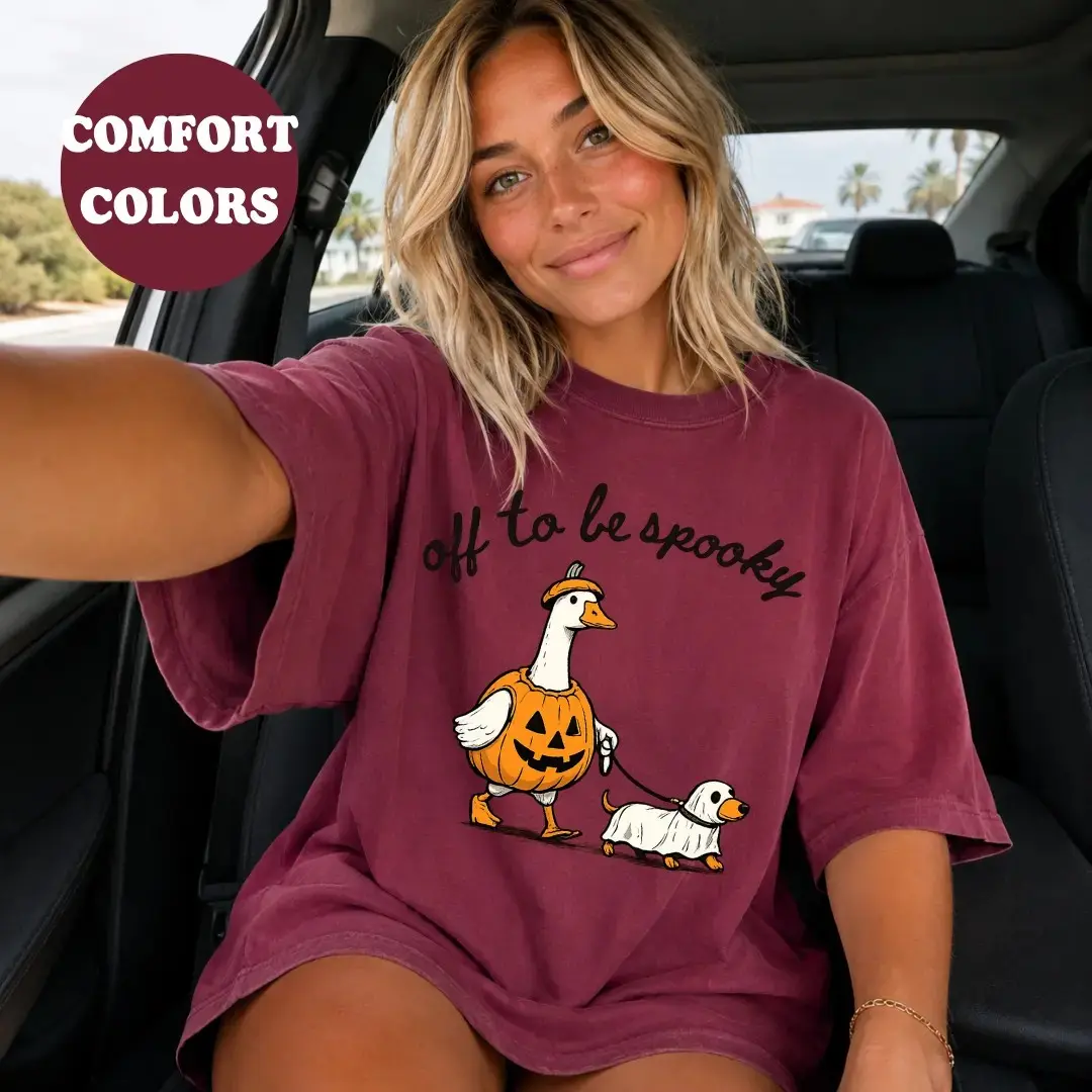 Comfort Colors Off to Be Spooky Dog Mom Shirt, Goose Halloween Trendy Graphic Tee for Women - photo 4