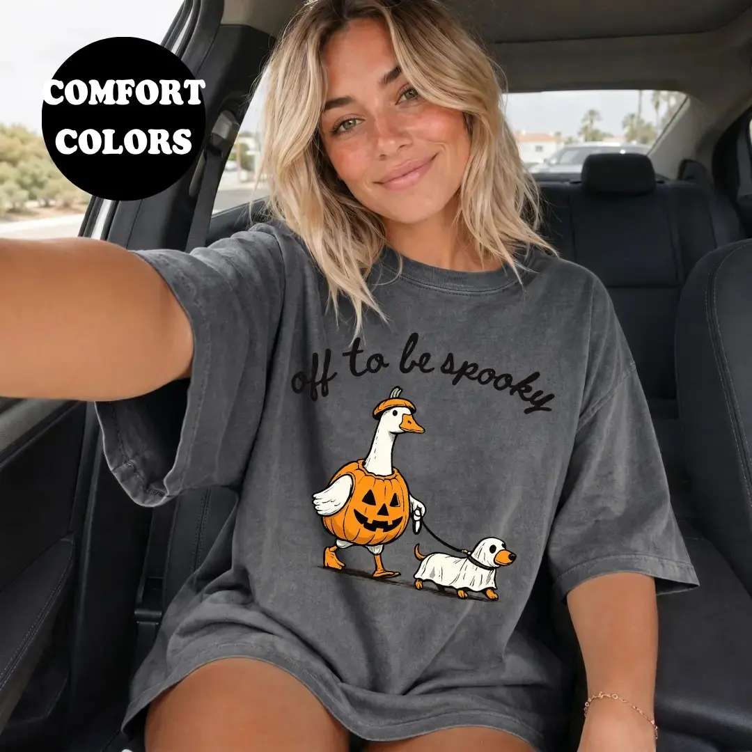 Comfort Colors Off to Be Spooky Dog Mom Shirt, Goose Halloween Trendy Graphic Tee for Women - photo 5