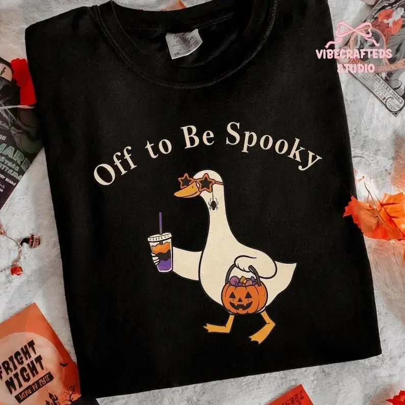 Off To Be Spooky Goose Holding Coffee Pumpkin Bucket Sweatshirt, Funny Halloween Womens Fall Tee