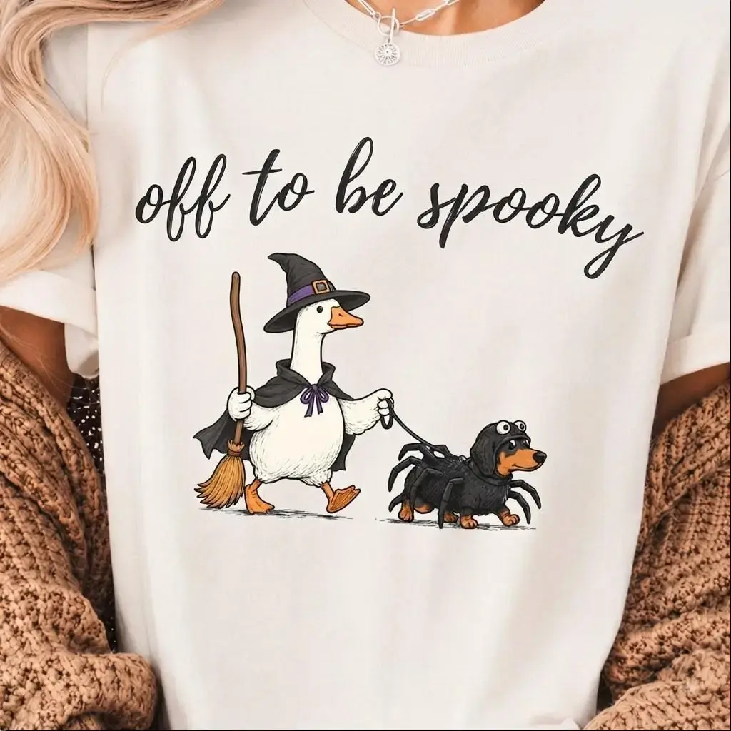 Off To Be Spooky Halloween Comfort Colors Shirt, Funny Witch Goose Dachshund Spider Dog Season Tee - photo 1