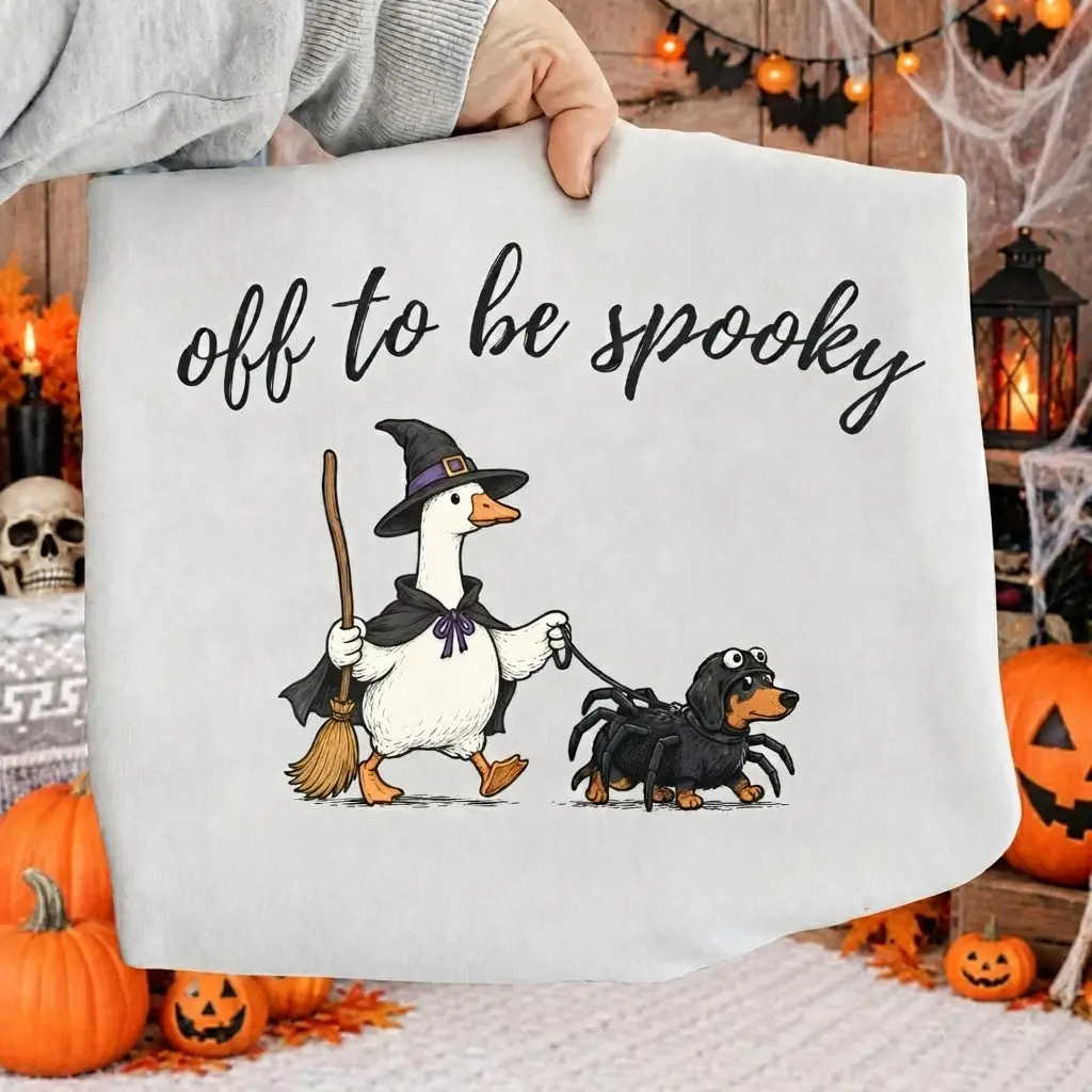 Off To Be Spooky Halloween Comfort Colors Shirt, Funny Witch Goose Dachshund Spider Dog Season Tee - photo 2