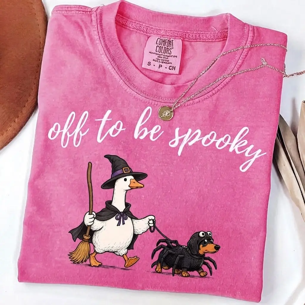 Off To Be Spooky Halloween Comfort Colors Shirt, Funny Witch Goose Dachshund Spider Dog Season Tee - photo 4