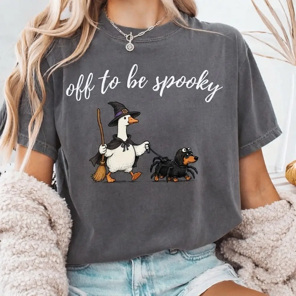 Off To Be Spooky Halloween Comfort Colors Shirt, Funny Witch Goose Dachshund Spider Dog Season Tee - photo 5