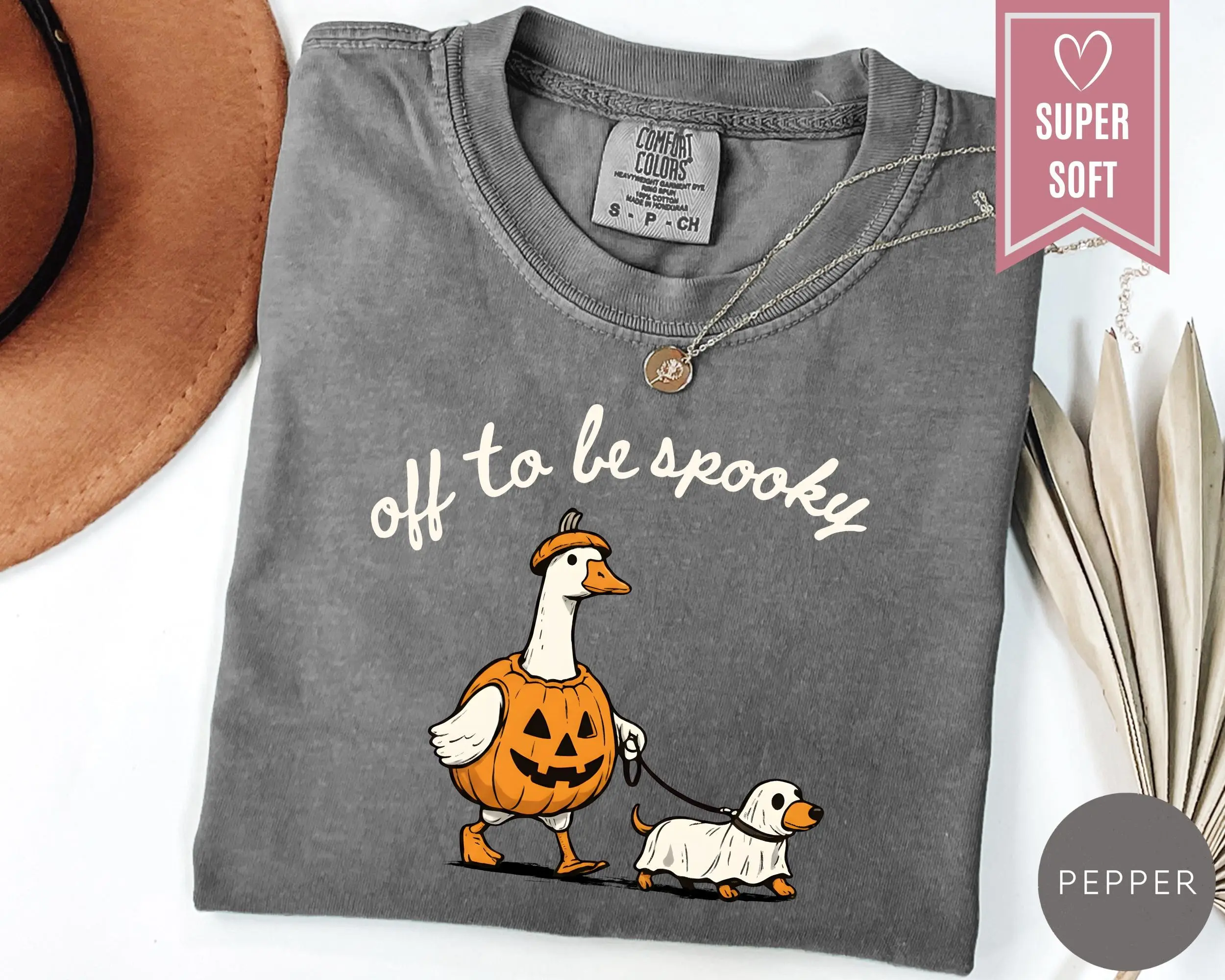 Comfort Colors Garment Dyed Off To Be Spooky Shirt, Funny Ghost Goose Dachshund Halloween Unisex Tee - photo 5