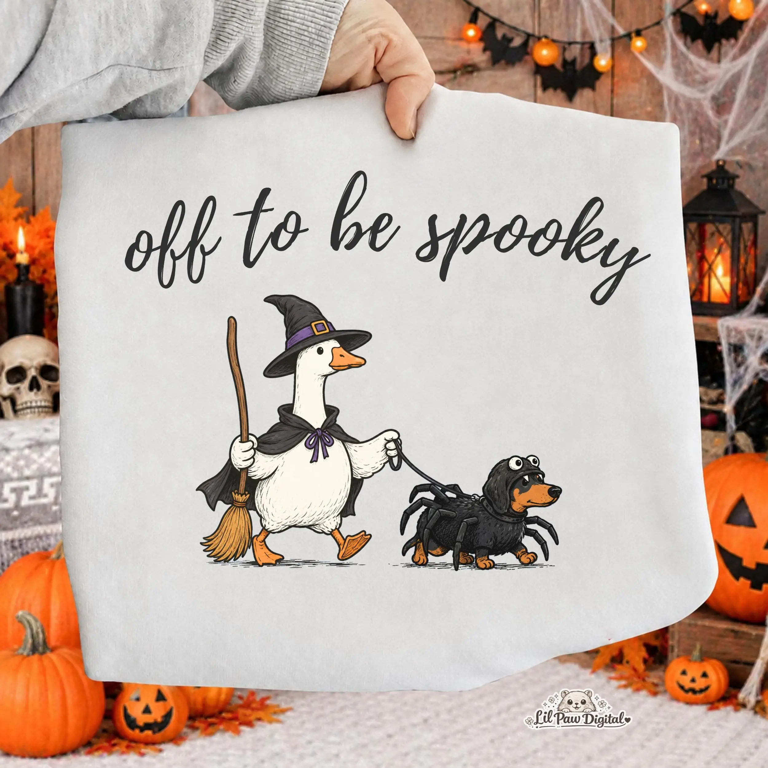 Off To Be Spooky Shirt, Witch Goose Dachshund Graphic Tee, Funny Dog Halloween Season Gift