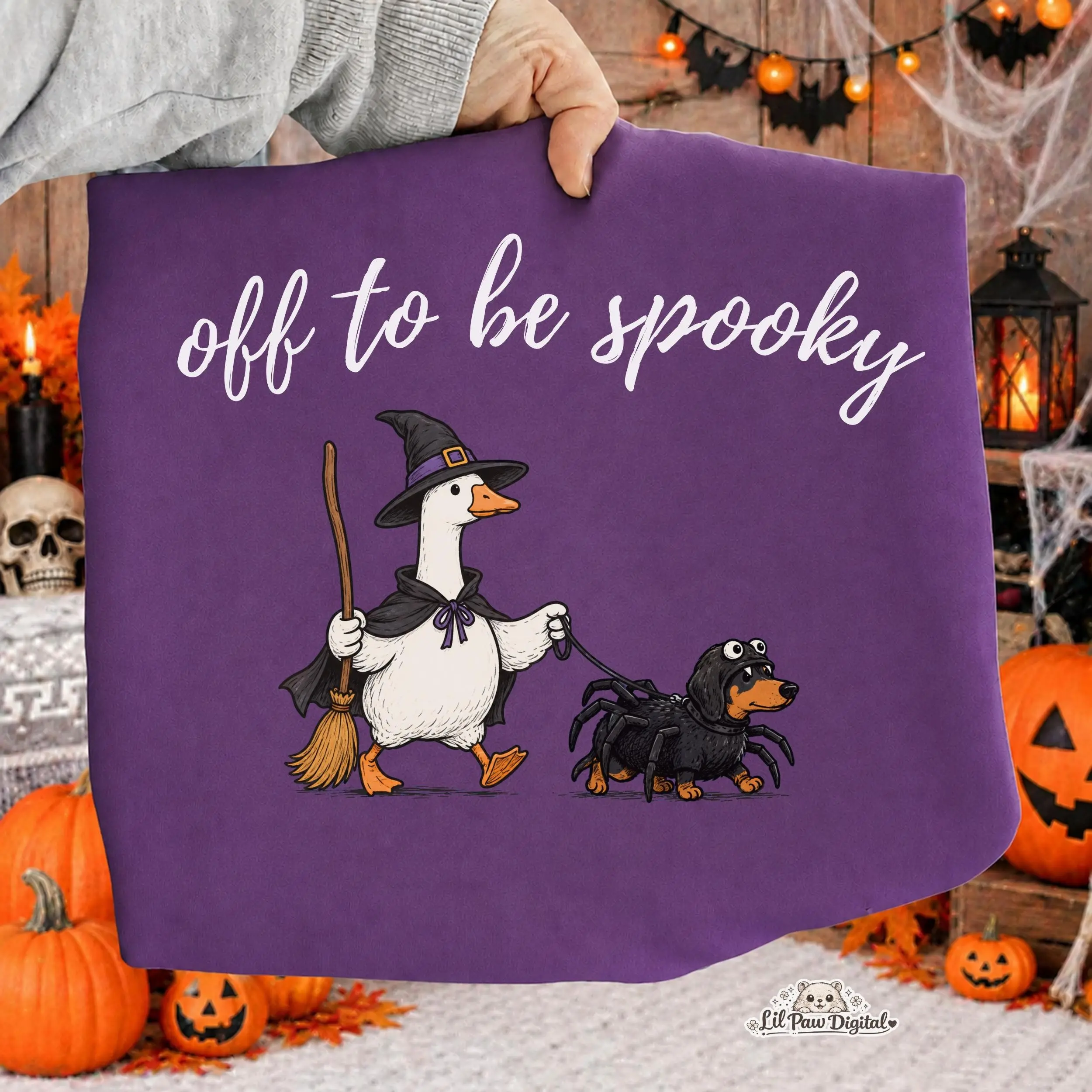 Off To Be Spooky Shirt, Witch Goose Dachshund Graphic Tee, Funny Dog Halloween Season Gift - photo 3