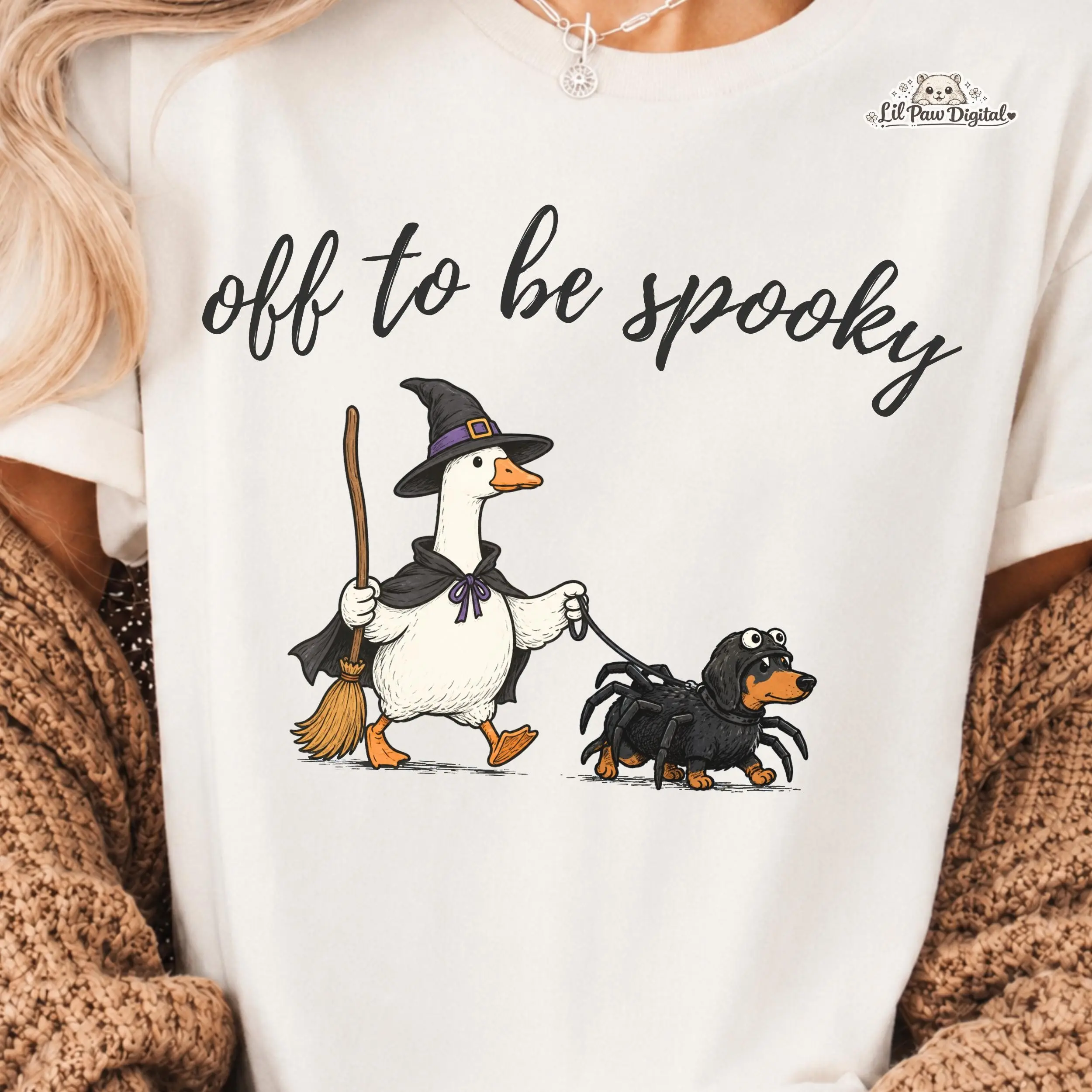 Off To Be Spooky Shirt, Witch Goose Dachshund Graphic Tee, Funny Dog Halloween Season Gift - photo 4