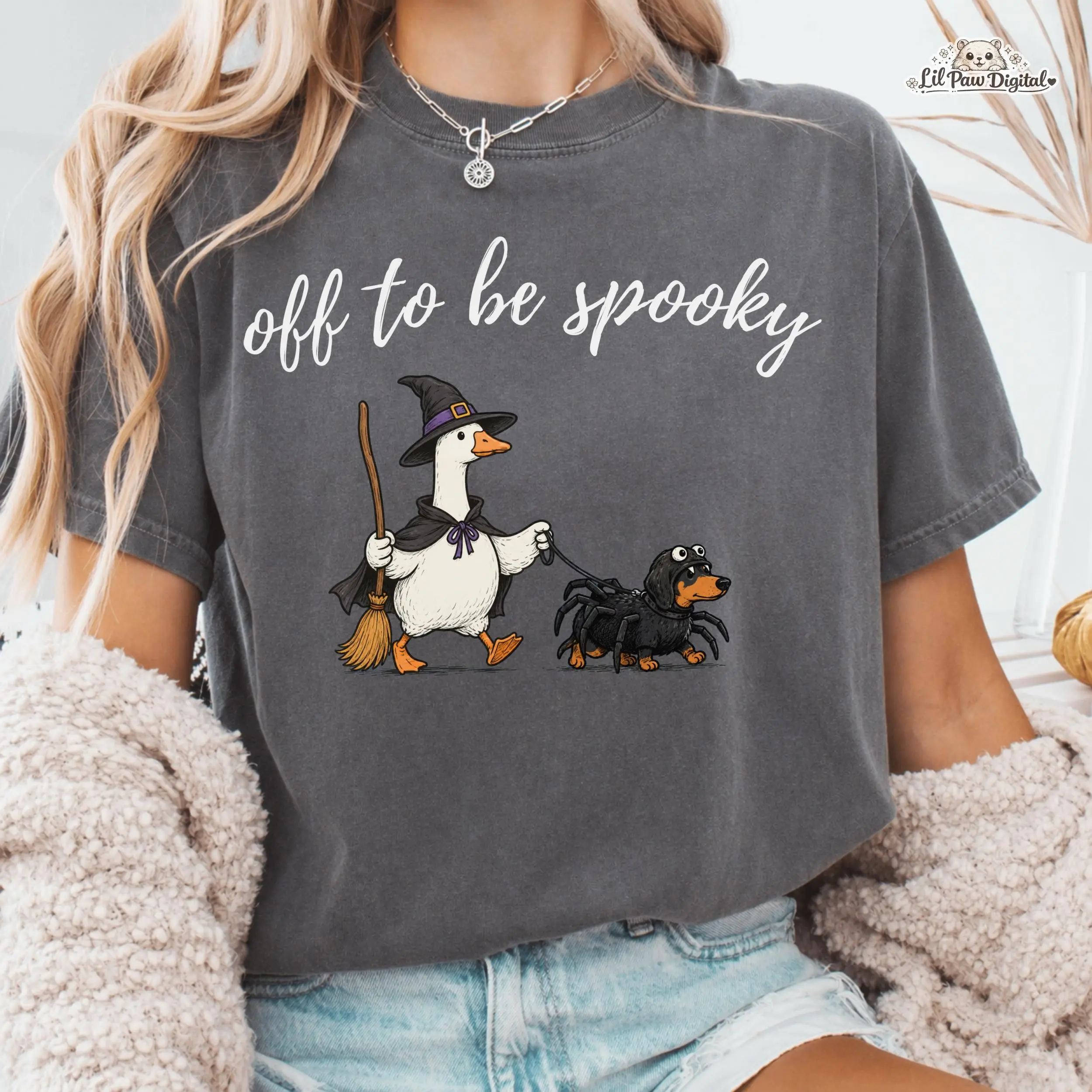 Off To Be Spooky Shirt, Witch Goose Dachshund Graphic Tee, Funny Dog Halloween Season Gift - photo 5