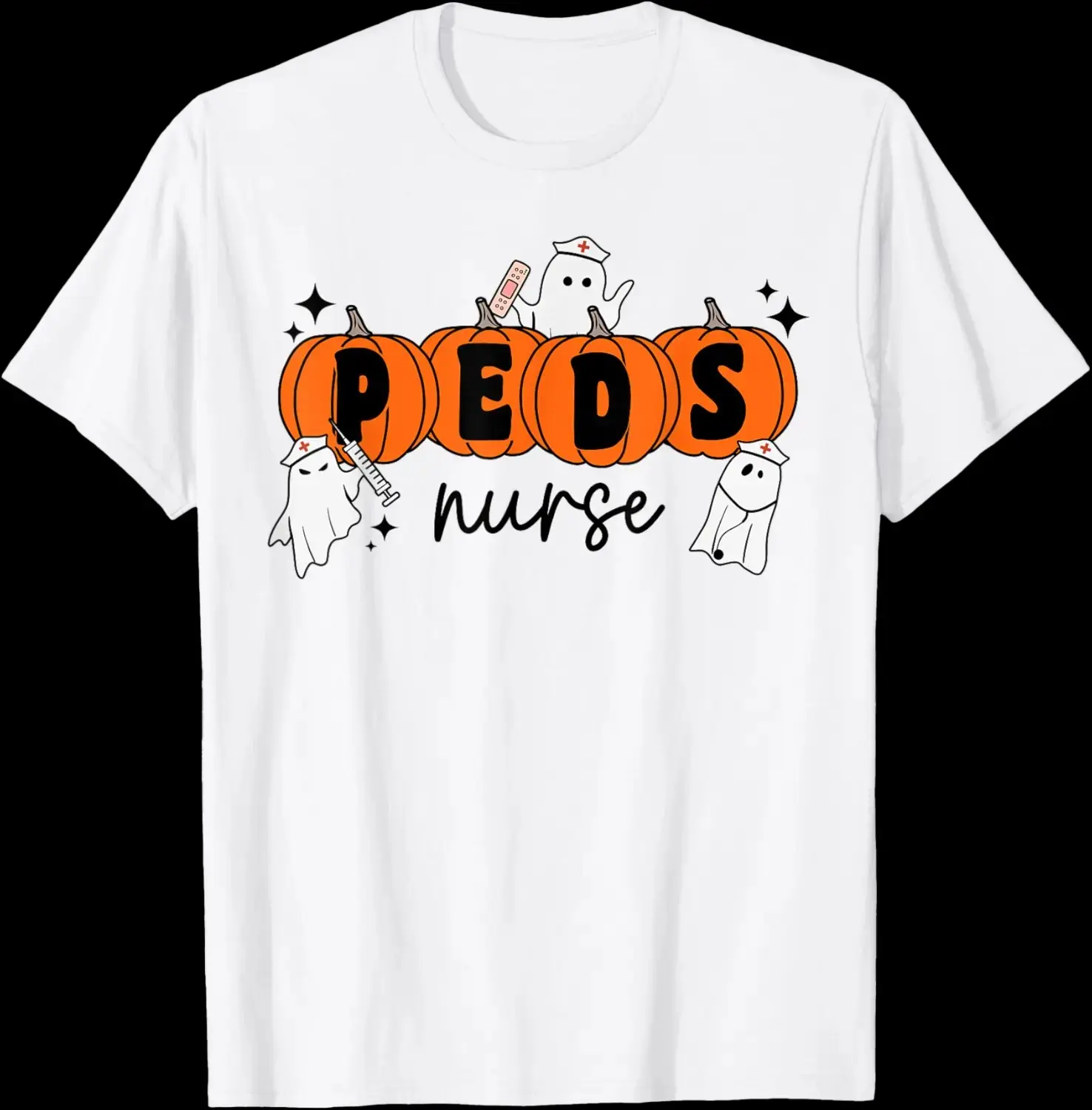 Peds Nurse Crew Ghost Pumpkin Halloween T-Shirt, Funny Pediatric Nursing Squad Fall Costume Tee