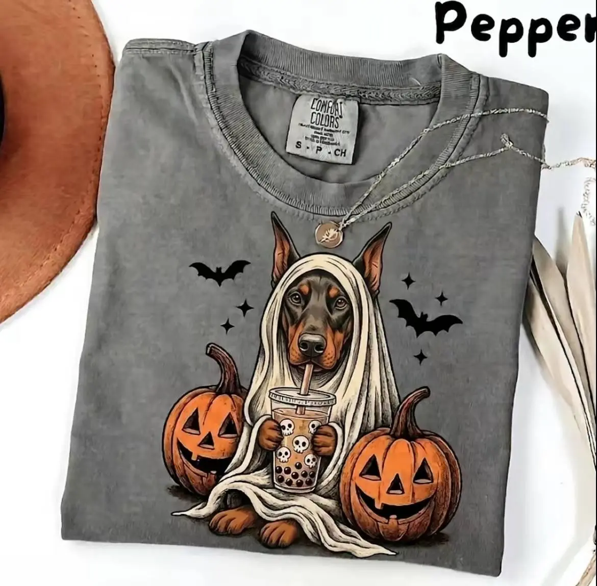 Personalized Dog Breed Halloween Shirt, Comfort Colors Funny Pumpkin Coffee Tee, Trick or Treat Pet Lover Gift - photo 2