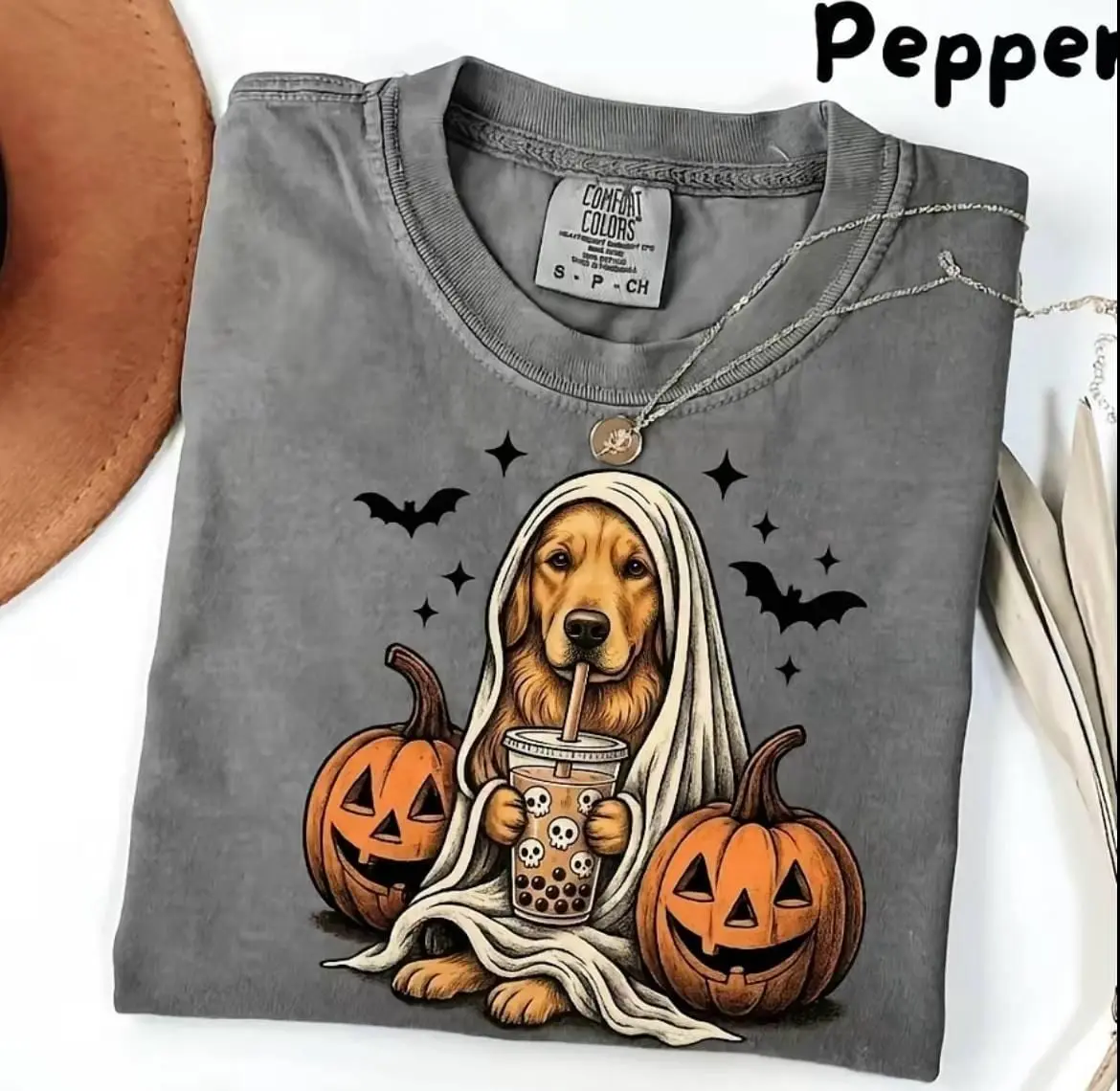 Personalized Dog Breed Halloween Shirt, Comfort Colors Funny Pumpkin Coffee Tee, Trick or Treat Pet Lover Gift - photo 3