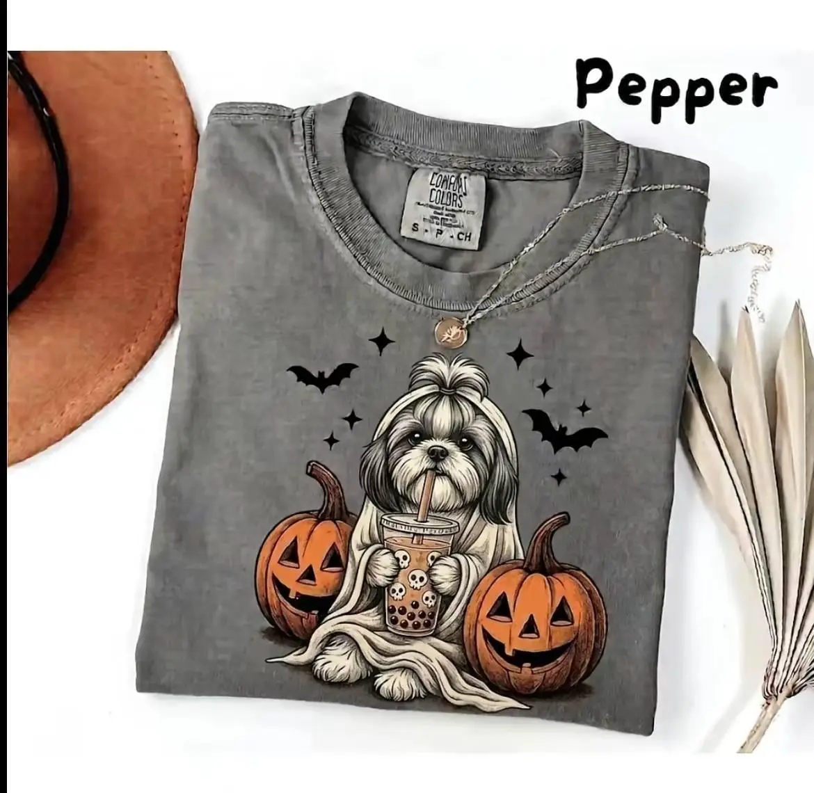 Personalized Dog Breed Halloween Shirt, Comfort Colors Funny Pumpkin Coffee Tee, Trick or Treat Pet Lover Gift - photo 4