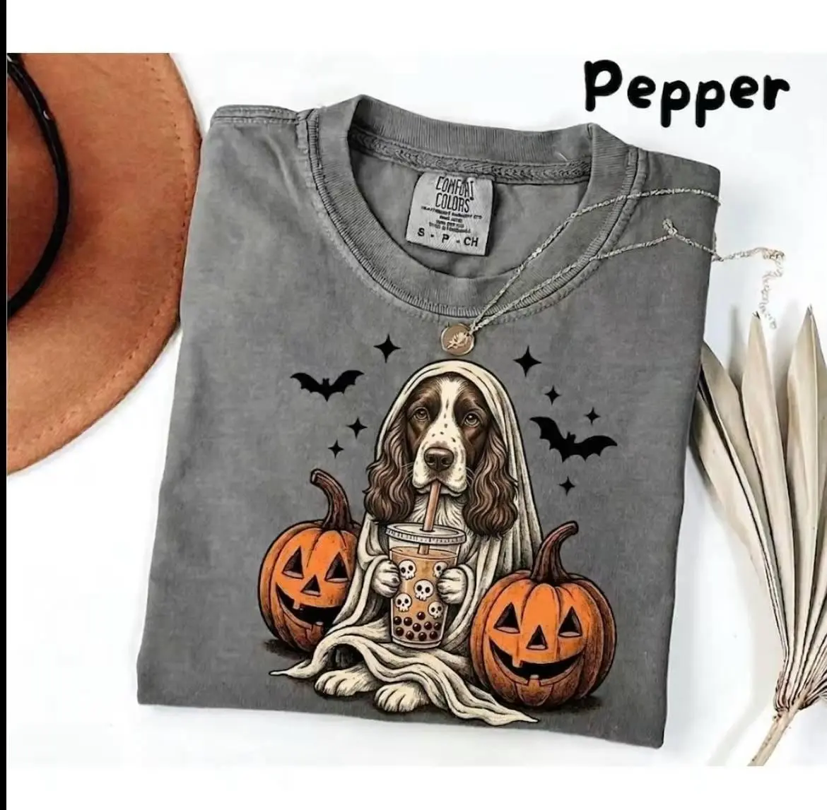 Personalized Dog Breed Halloween Shirt, Comfort Colors Funny Pumpkin Coffee Tee, Trick or Treat Pet Lover Gift - photo 5