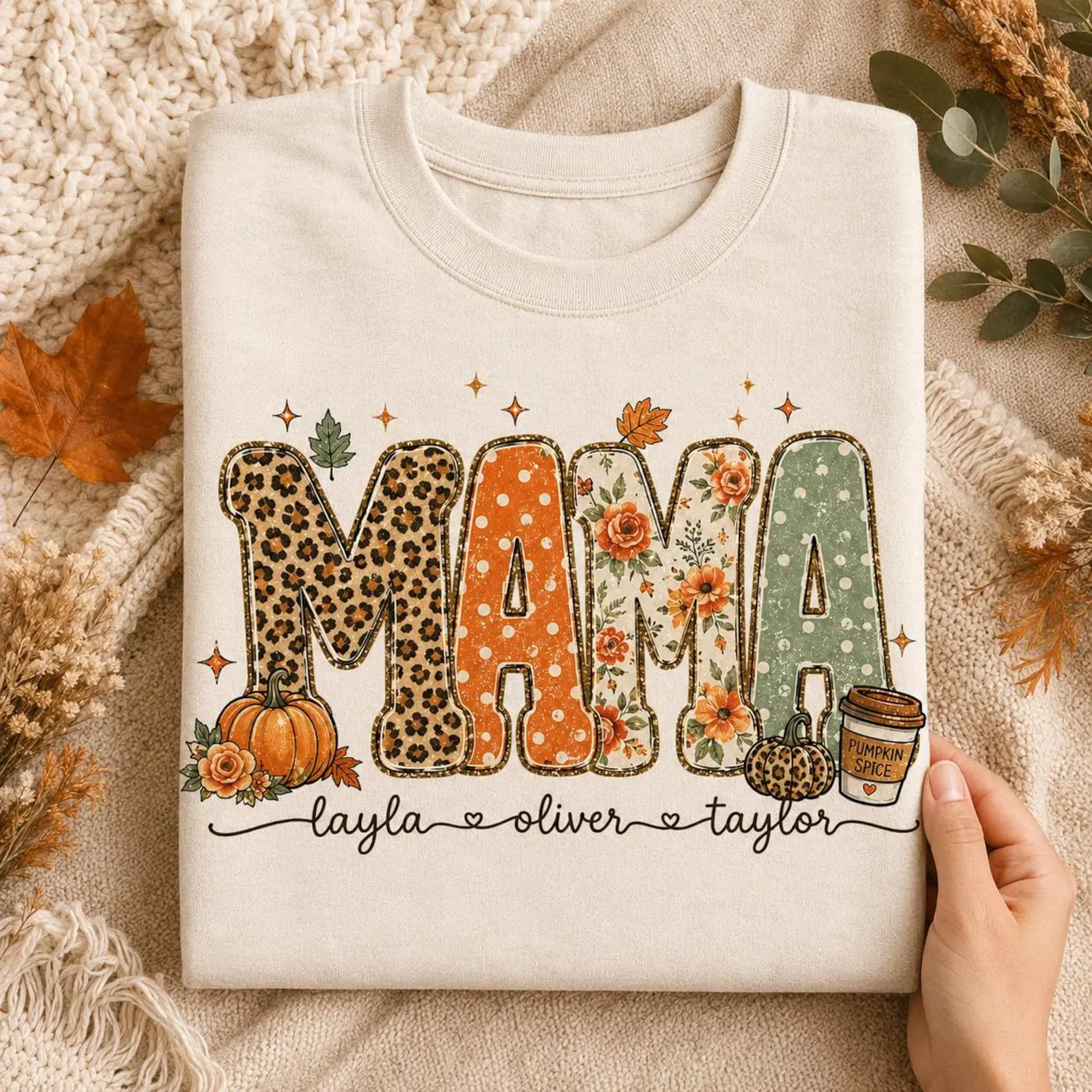 Personalized Comfort Colors Fall Mama Nana Mimi Gigi Grammy Shirt Bundle, Leopard Floral Pumpkin Spice Tee - photo 2