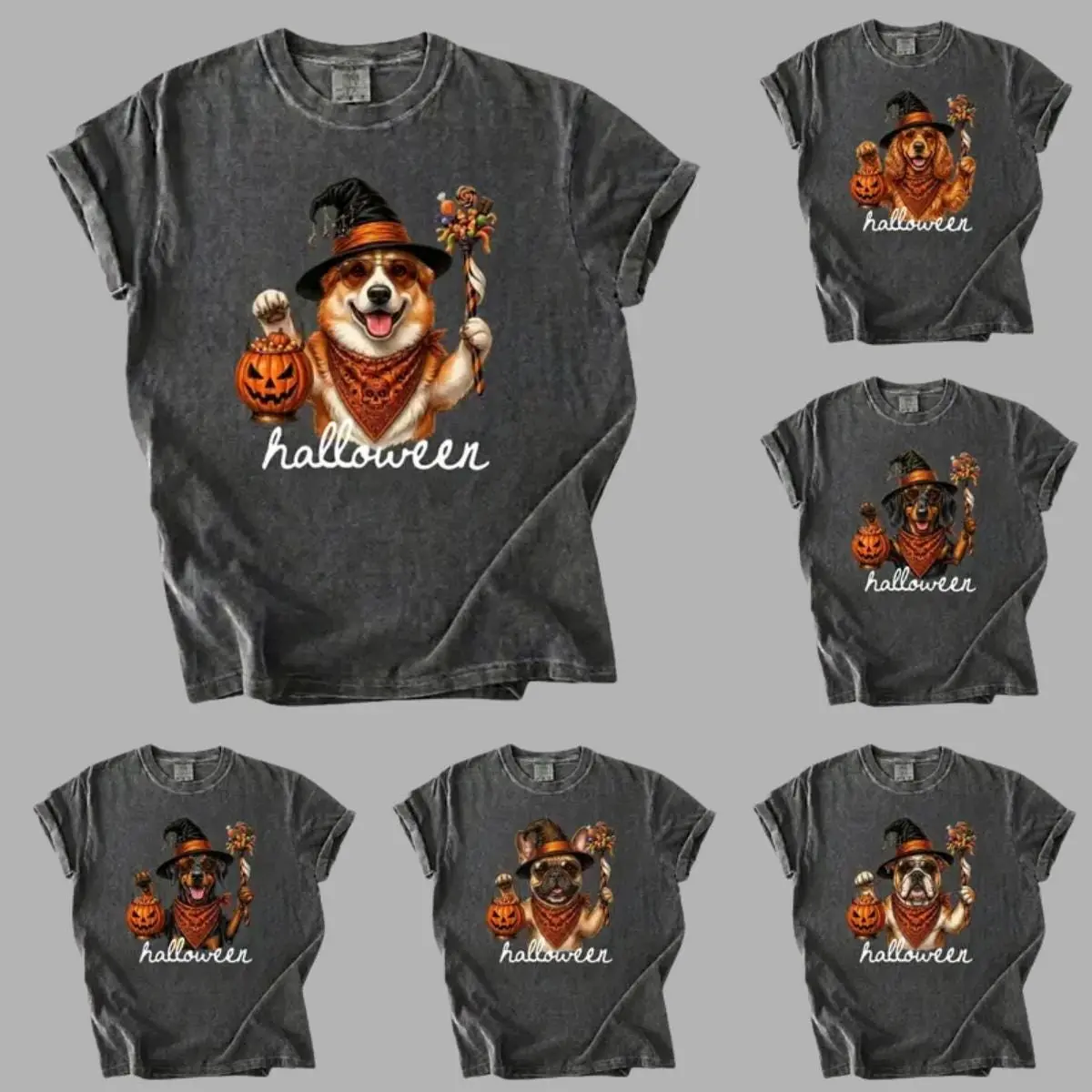 Personalized Halloween Dog Comfort Colors T-Shirt, 90s Meme Style Unisex Graphic Tee