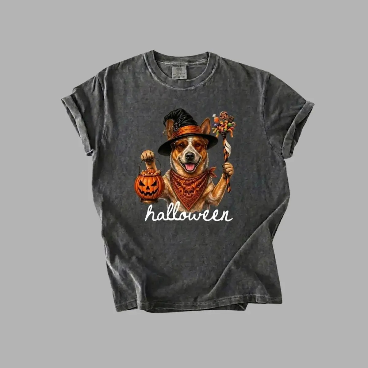 Personalized Halloween Dog Comfort Colors T-Shirt, 90s Meme Style Unisex Graphic Tee - photo 2