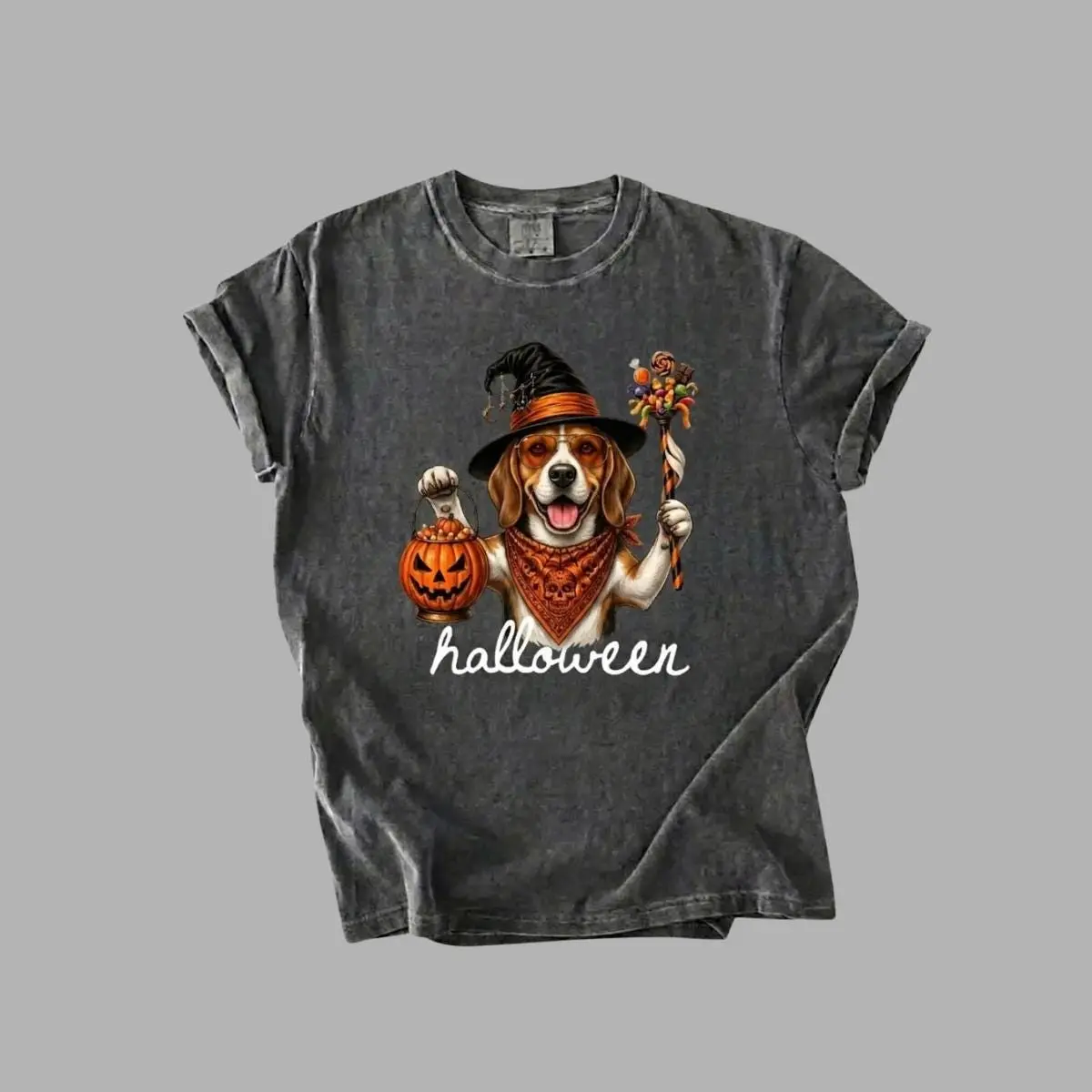 Personalized Halloween Dog Comfort Colors T-Shirt, 90s Meme Style Unisex Graphic Tee - photo 3