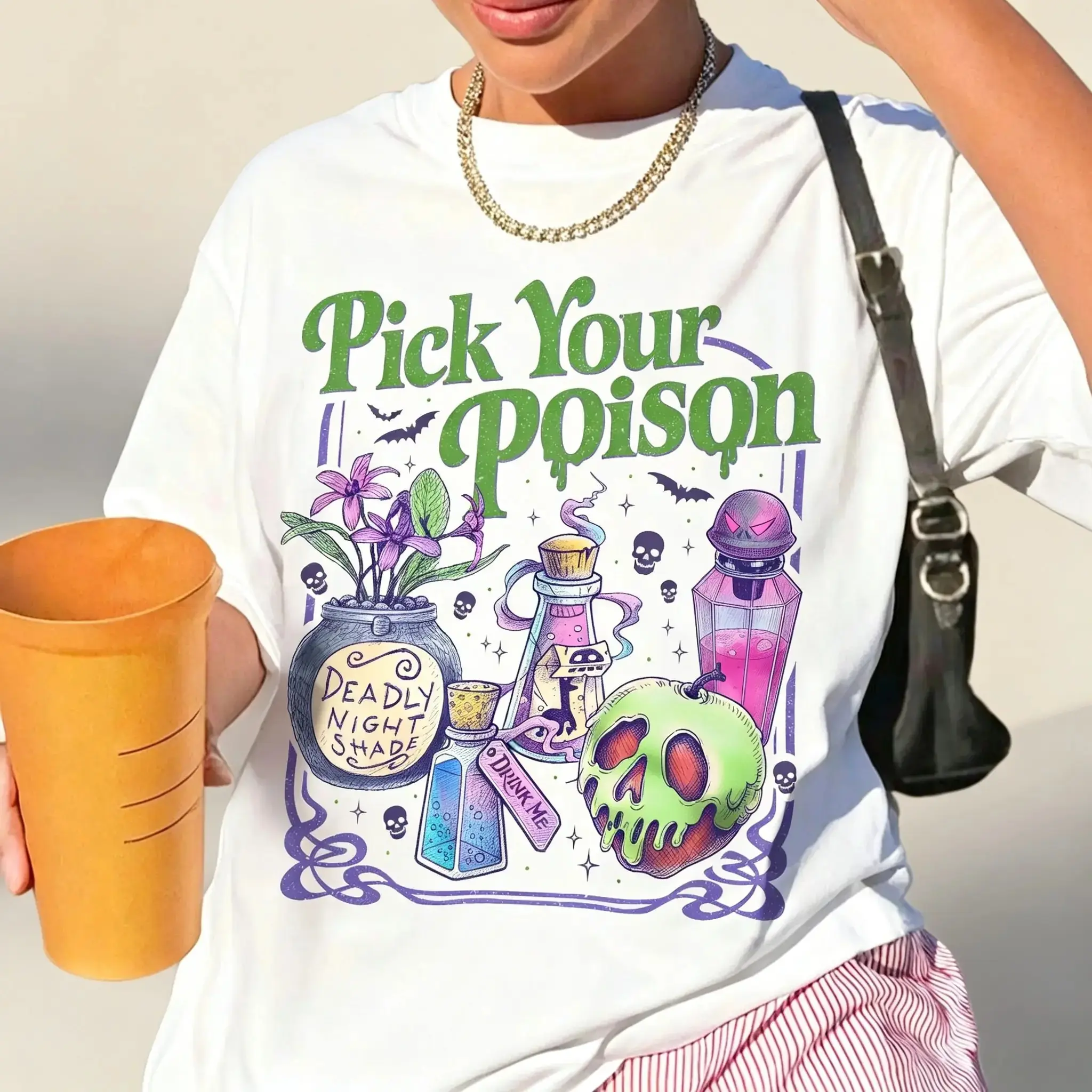 Pick Your Poison Vintage Halloween T-Shirt, Apple Villain Graphic Tee, Spooky Season Fall Gift for Women - photo 4