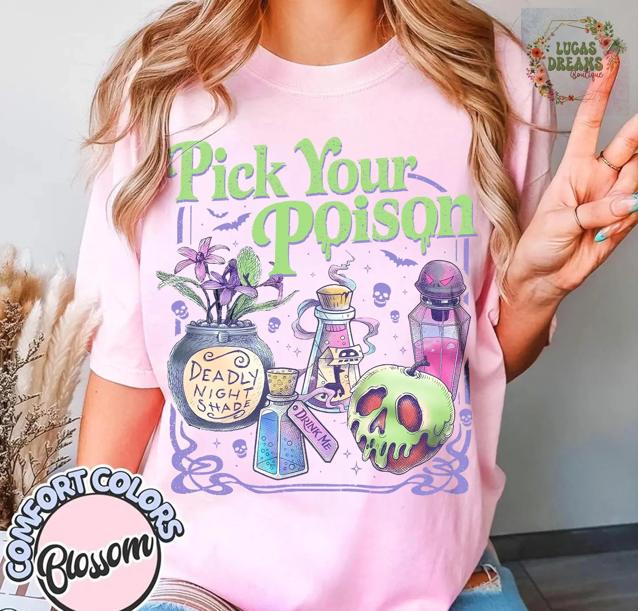 Comfort Colors Pick Your Poison Shirt, Vintage Halloween Princess Villain Apple Costume Tee for Women - photo 4