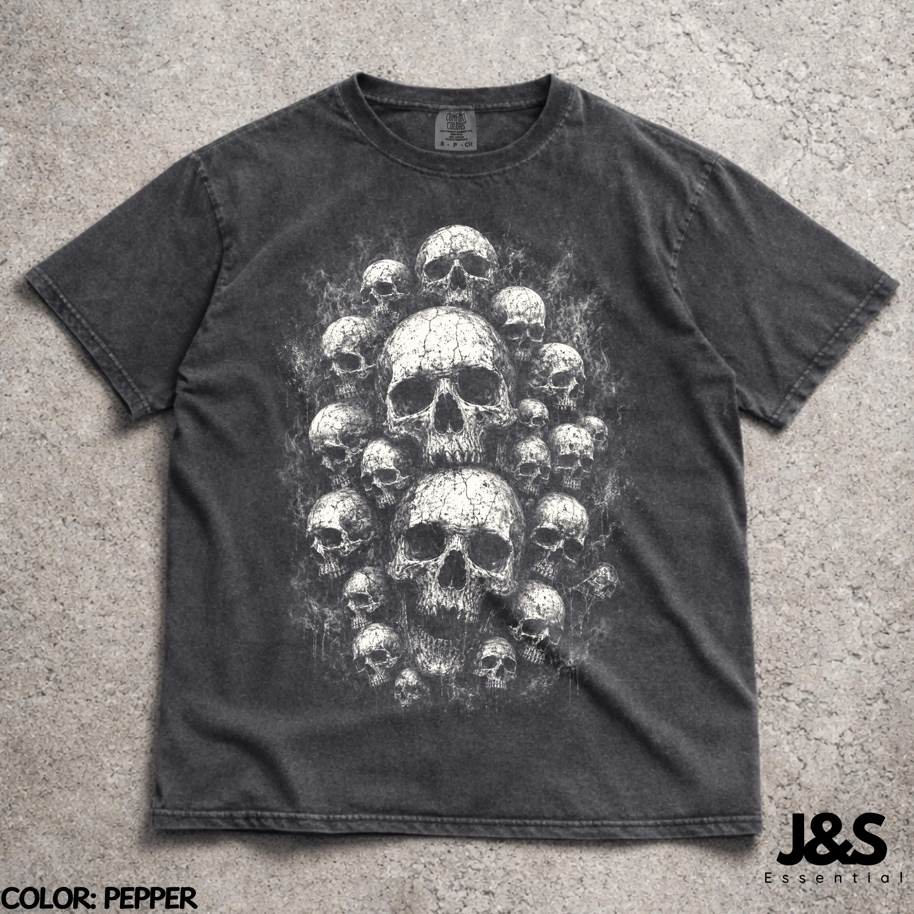 Pile of Skulls Shirt, Gothic Horror Graphic Tee, Dark Goth Heavy Metal Aesthetic Halloween Skull Top