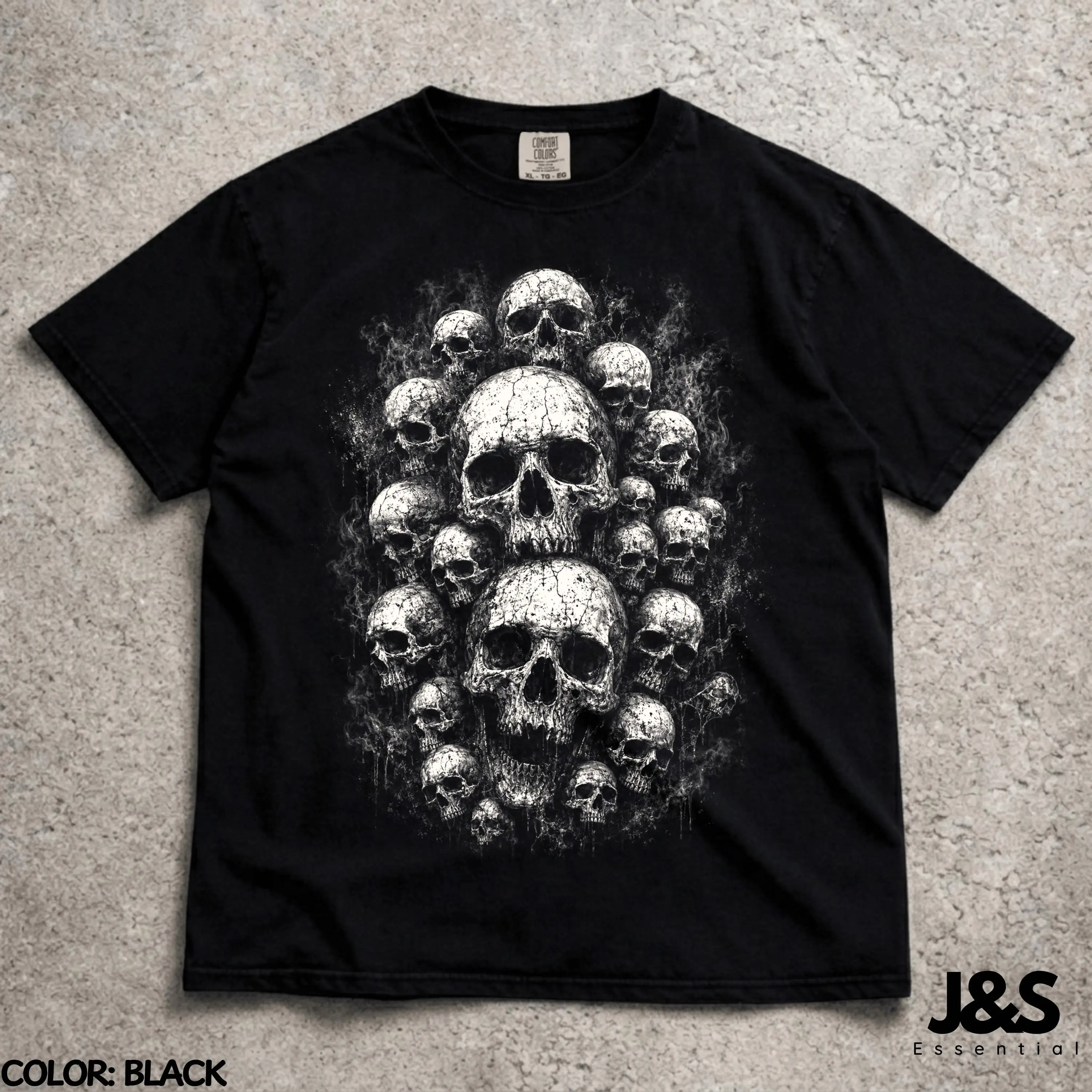 Pile of Skulls Shirt, Gothic Horror Graphic Tee, Dark Goth Heavy Metal Aesthetic Halloween Skull Top - photo 2