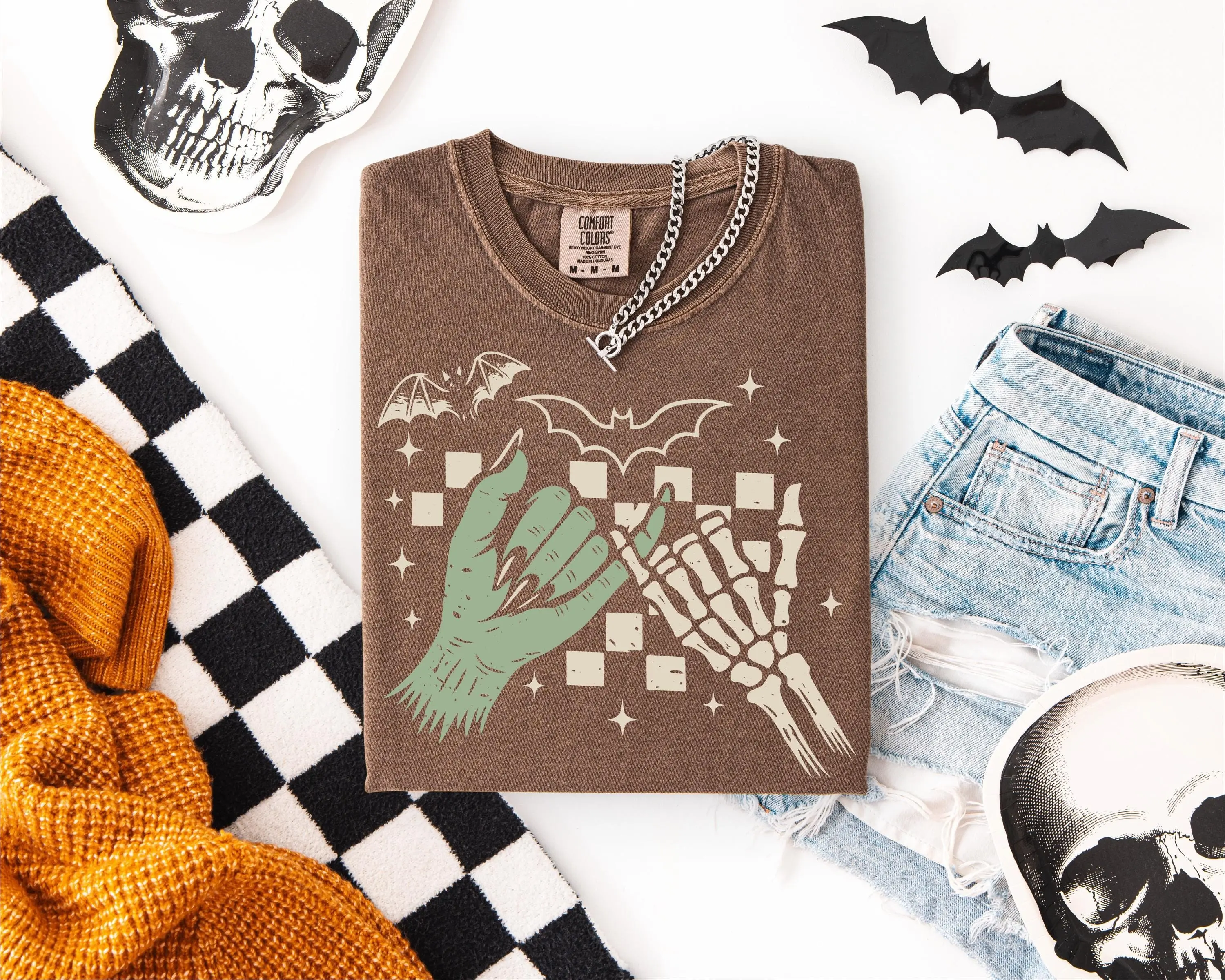 Pinky Promise Halloween Sweatshirt, Comfort Colors Witch Monster Skeleton Graphic, Cute Vintage Fall Party Crewneck
