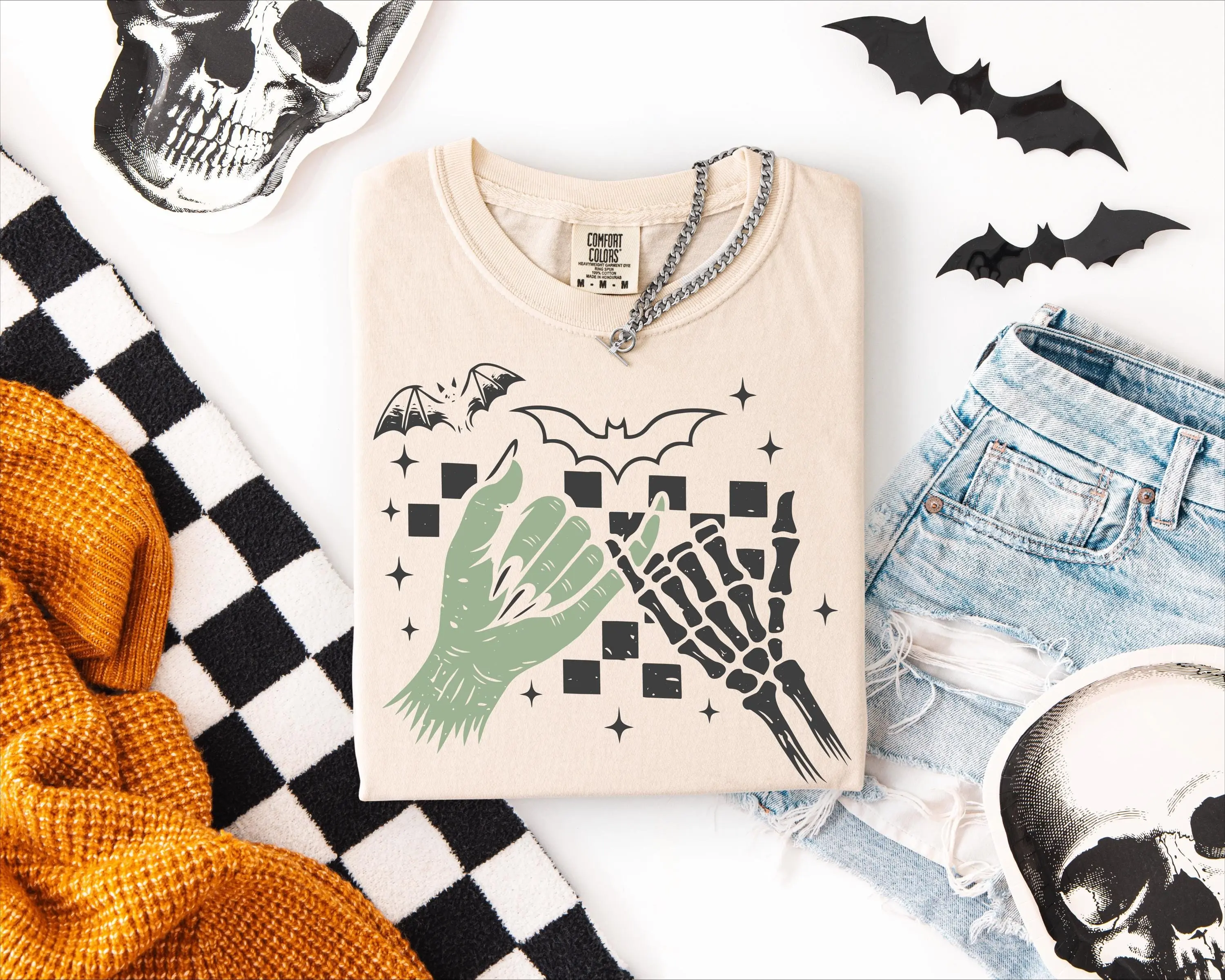 Pinky Promise Halloween Sweatshirt, Comfort Colors Witch Monster Skeleton Graphic, Cute Vintage Fall Party Crewneck - photo 4