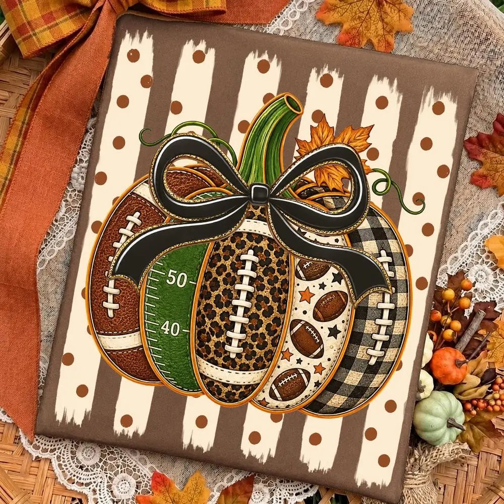 Preppy Fall Pumpkin Football T-Shirt, Game Day Mom Tee, Leopard Checkered Gingham Bow Graphic Top