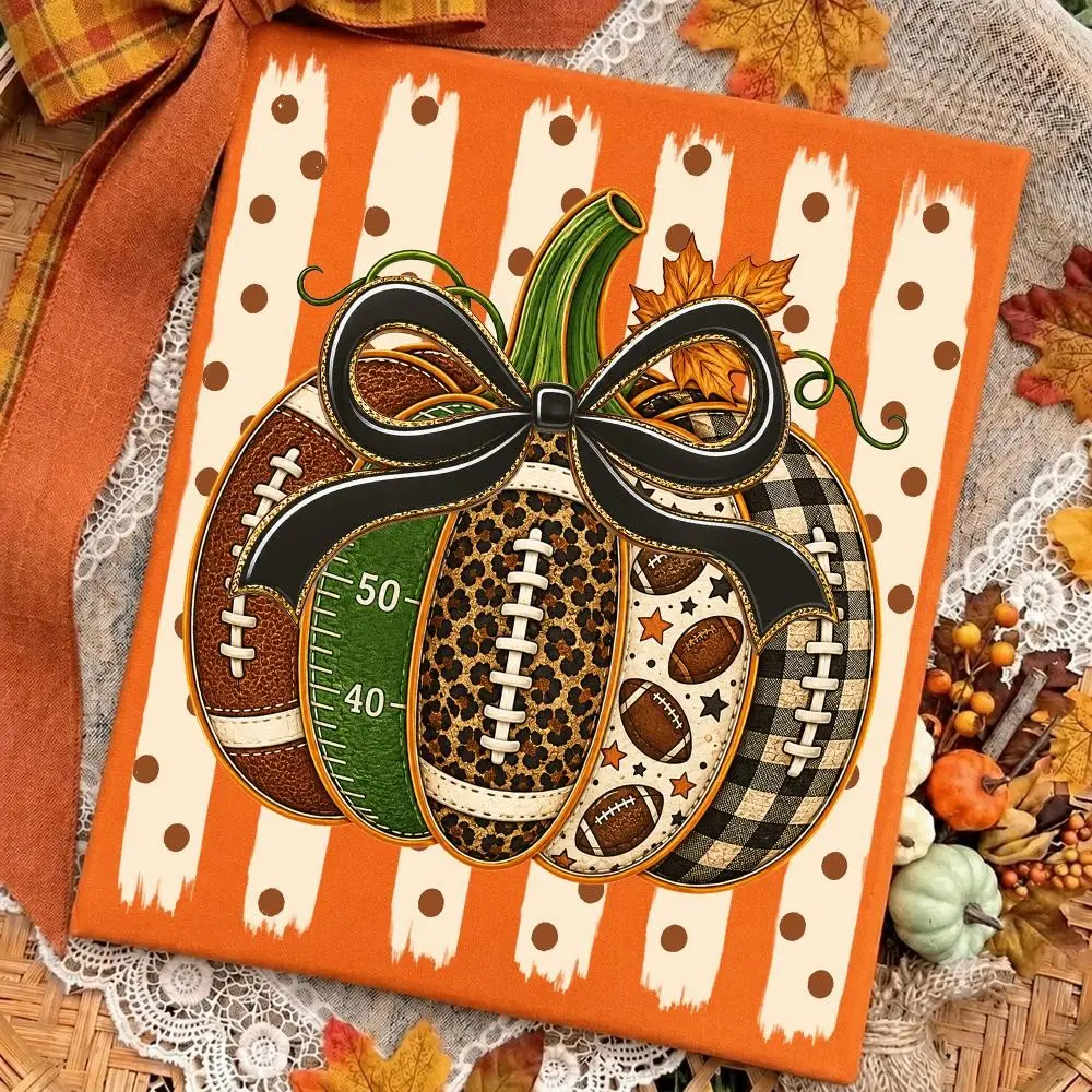 Preppy Fall Pumpkin Football T-Shirt, Game Day Mom Tee, Leopard Checkered Gingham Bow Graphic Top - photo 5
