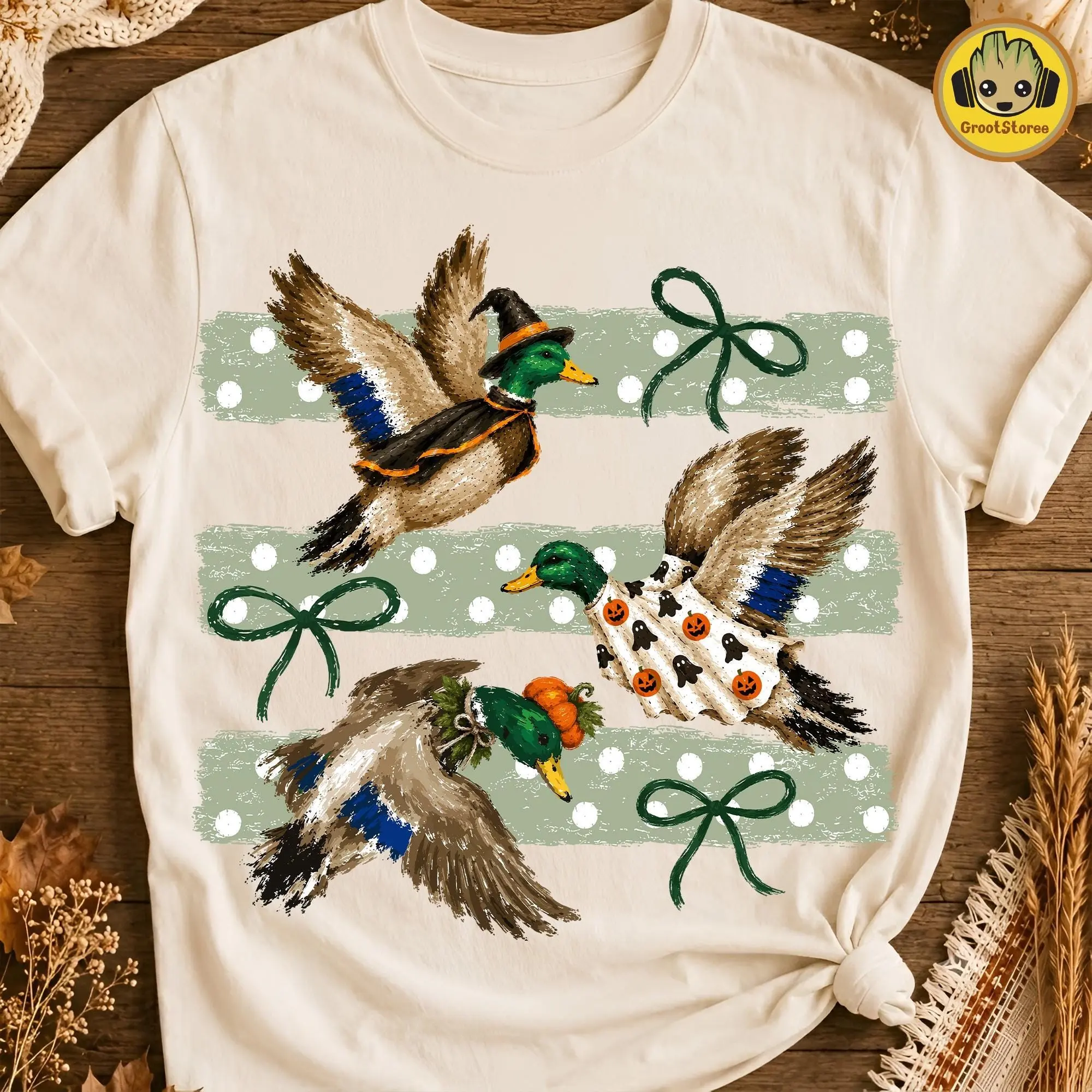Comfort Colors Preppy Halloween Mallard Duck T-Shirt, Cute Waterfowl Farmhouse Spooky Season Graphic Tee