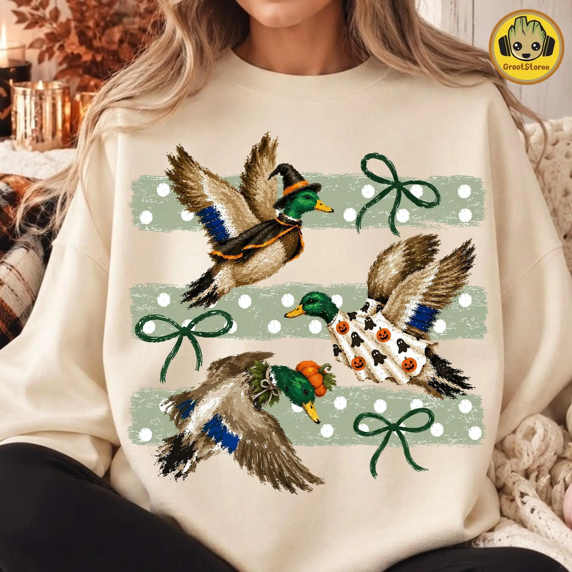 Comfort Colors Preppy Halloween Mallard Duck T-Shirt, Cute Waterfowl Farmhouse Spooky Season Graphic Tee - photo 3