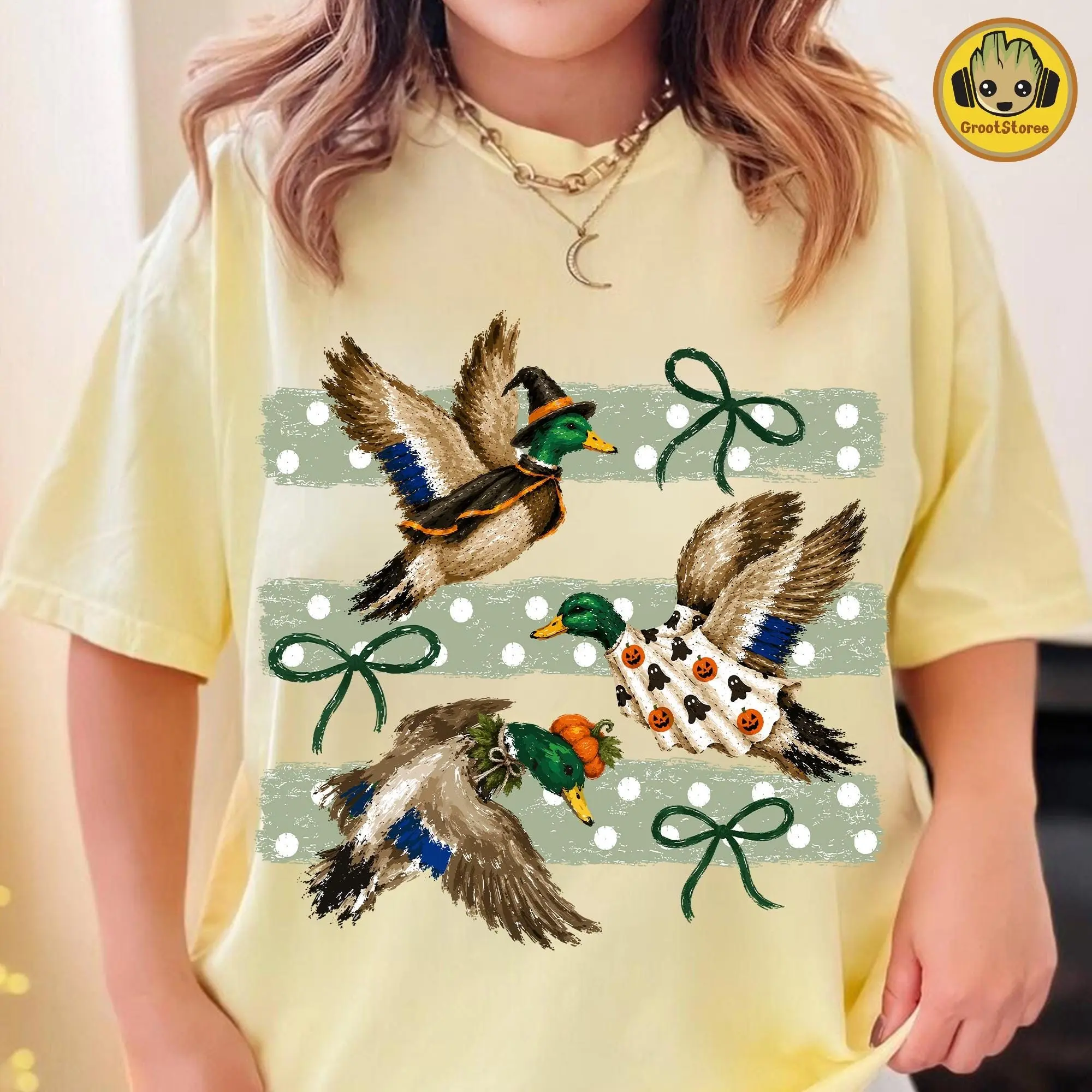 Comfort Colors Preppy Halloween Mallard Duck T-Shirt, Cute Waterfowl Farmhouse Spooky Season Graphic Tee - photo 5