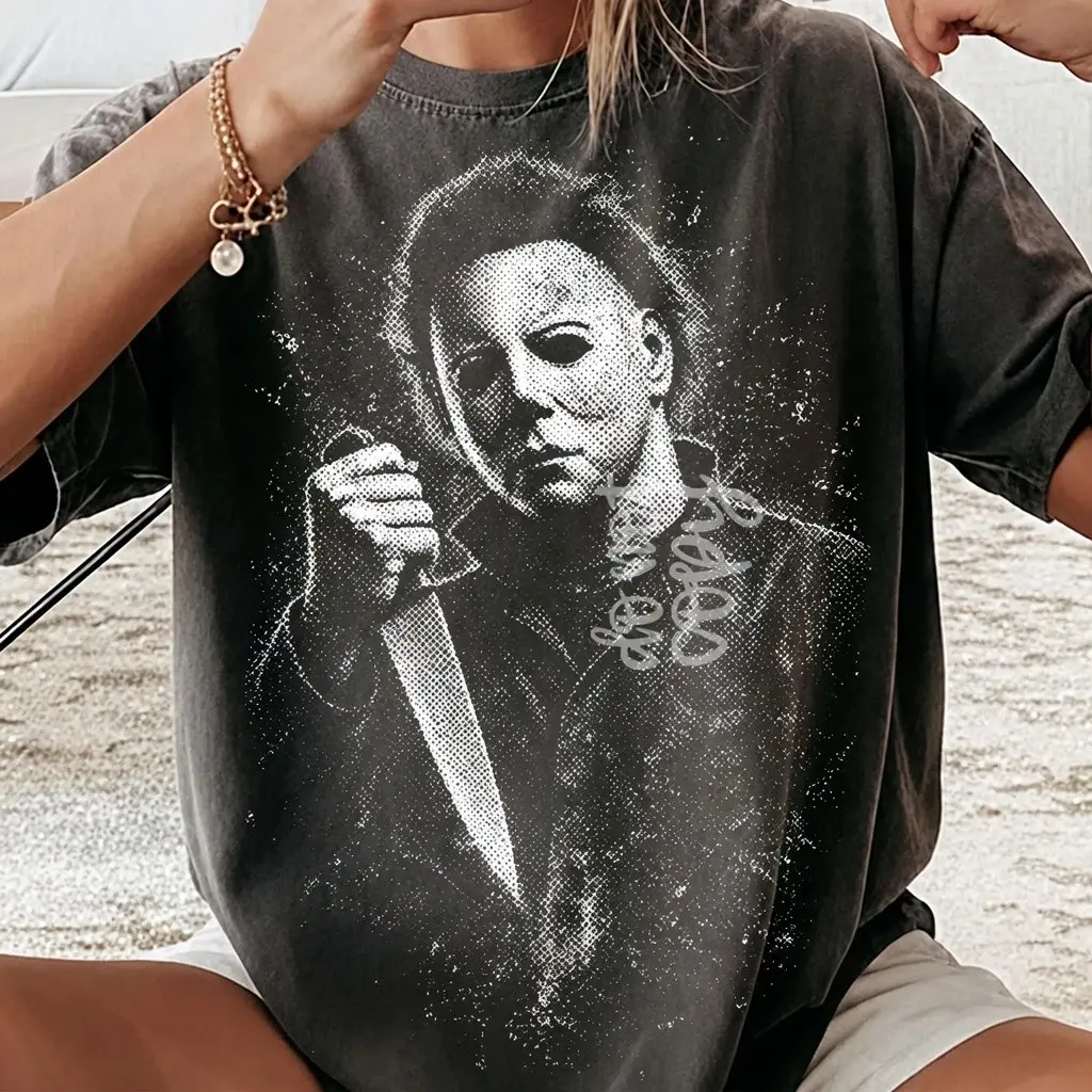 Preppy Horror Shirt Bundle, Retro Halloween Characters Halftone Design Cute Girly Spooky Season Tee for Women - photo 4