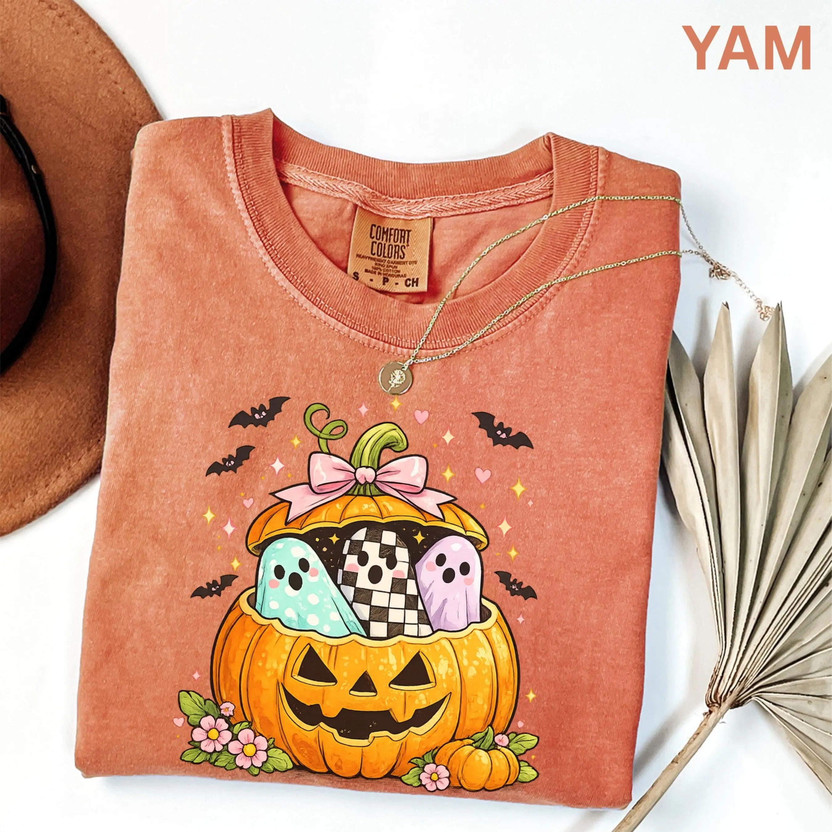 Preppy Pumpkin Ghost Shirt Comfort Colors, Coquette Halloween Sweatshirt, Pastel Spooky Tee, Cute Fall Gift - photo 2