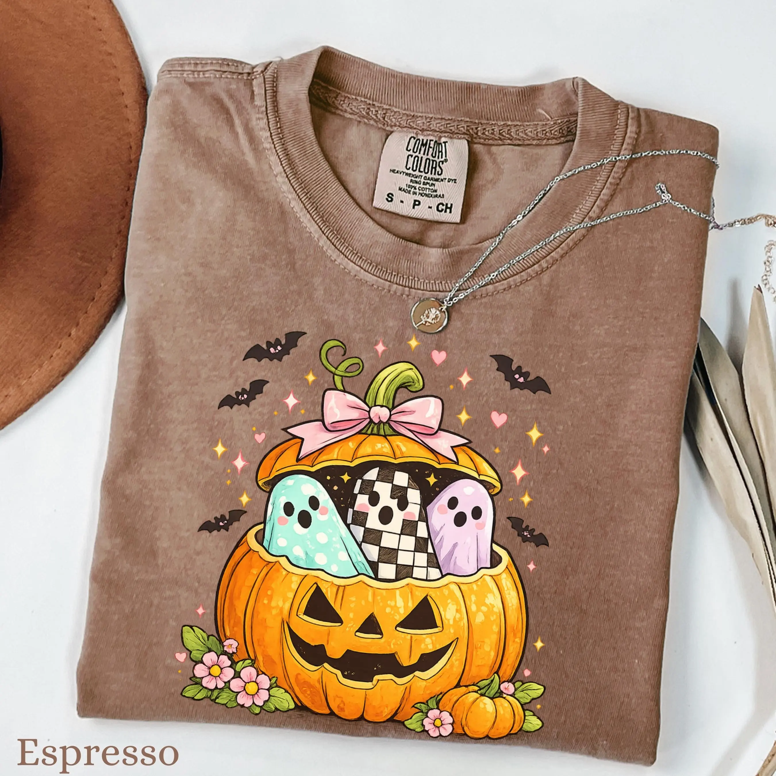 Preppy Pumpkin Ghost Shirt Comfort Colors, Coquette Halloween Sweatshirt, Pastel Spooky Tee, Cute Fall Gift - photo 4