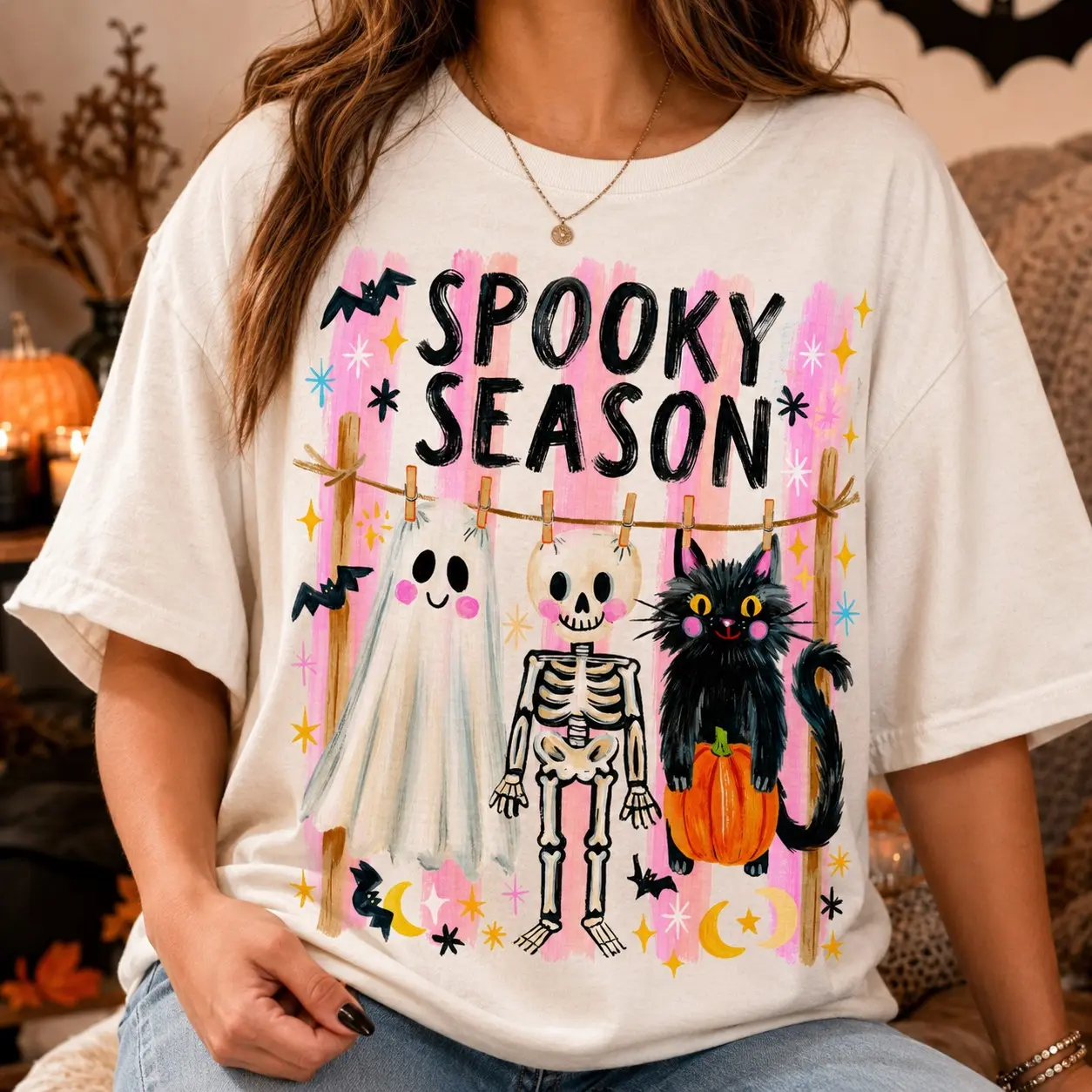 Comfort Colors Preppy Coquette Skeleton Shirt, Girly Trendy Fall Spooky Season Halloween Graphic Tee - photo 2