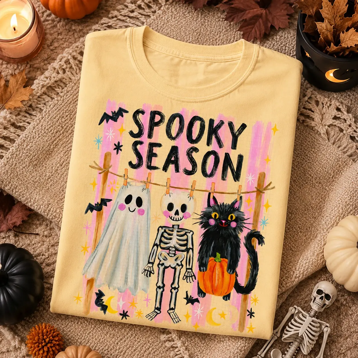 Comfort Colors Preppy Coquette Skeleton Shirt, Girly Trendy Fall Spooky Season Halloween Graphic Tee - photo 3
