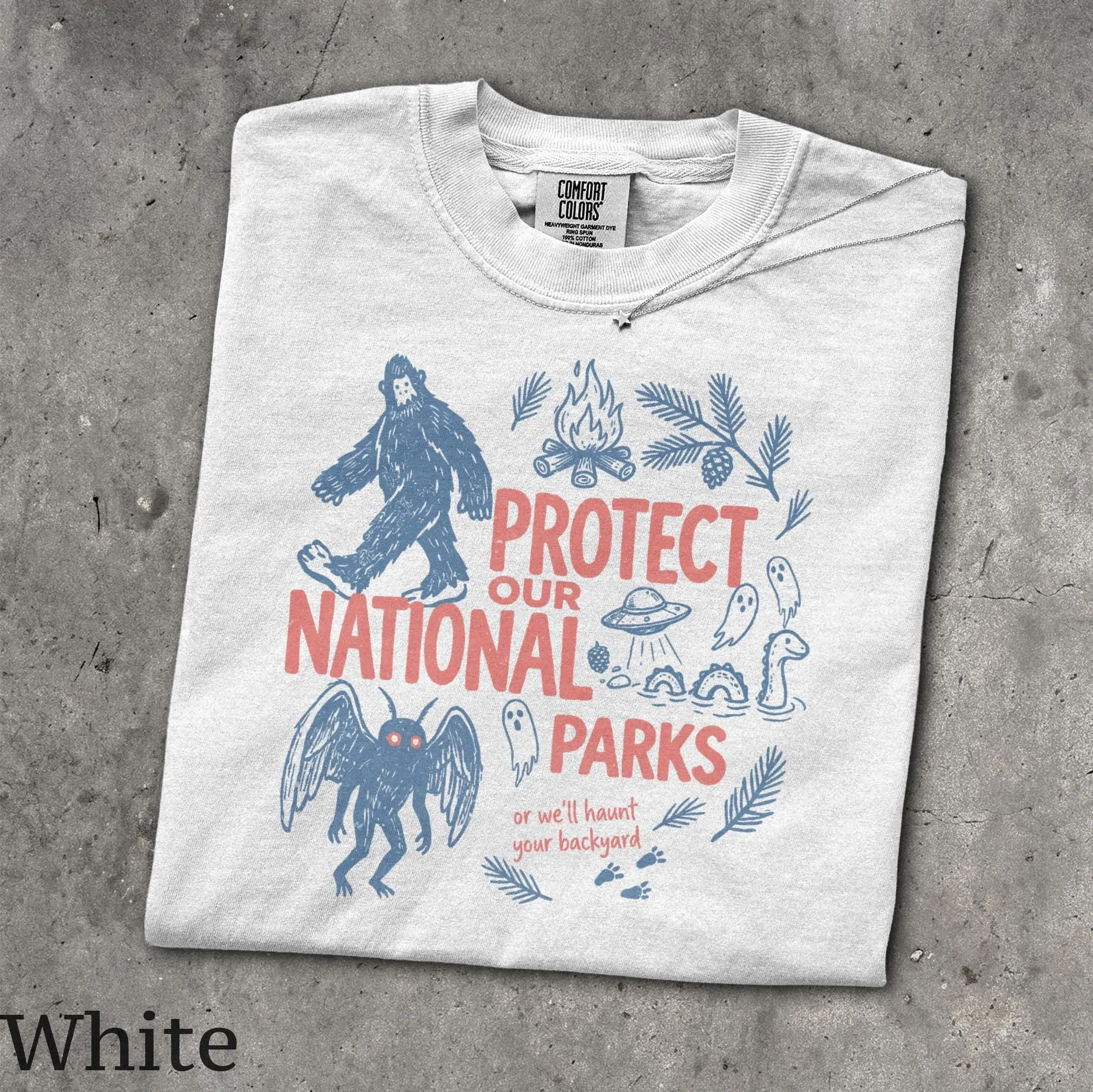 Protect Our Cryptids T-Shirt, Vintage Funny Bigfoot Mothman National Park Hiking Horror Unisex Tee - photo 2