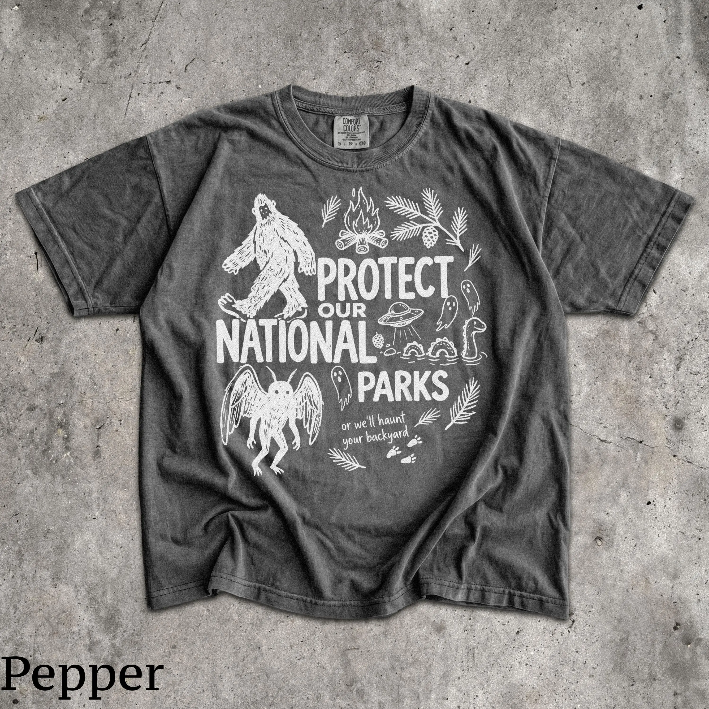 Protect Our Cryptids T-Shirt, Vintage Funny Bigfoot Mothman National Park Hiking Horror Unisex Tee - photo 3
