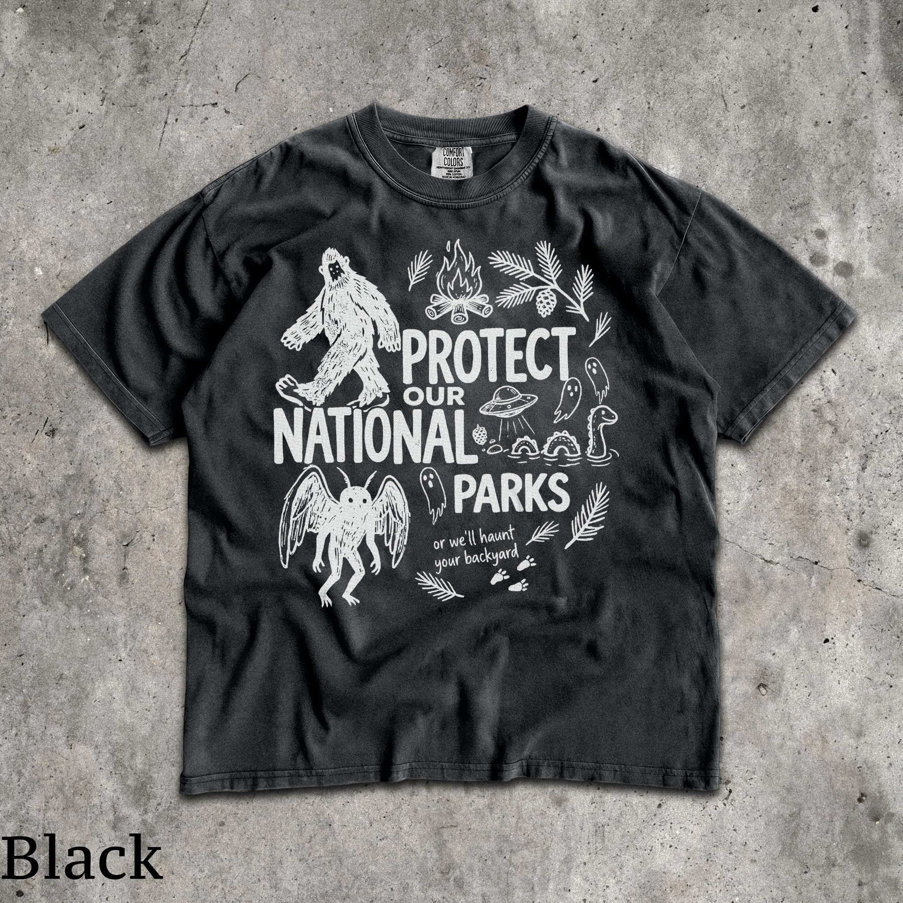 Protect Our Cryptids T-Shirt, Vintage Funny Bigfoot Mothman National Park Hiking Horror Unisex Tee - photo 4