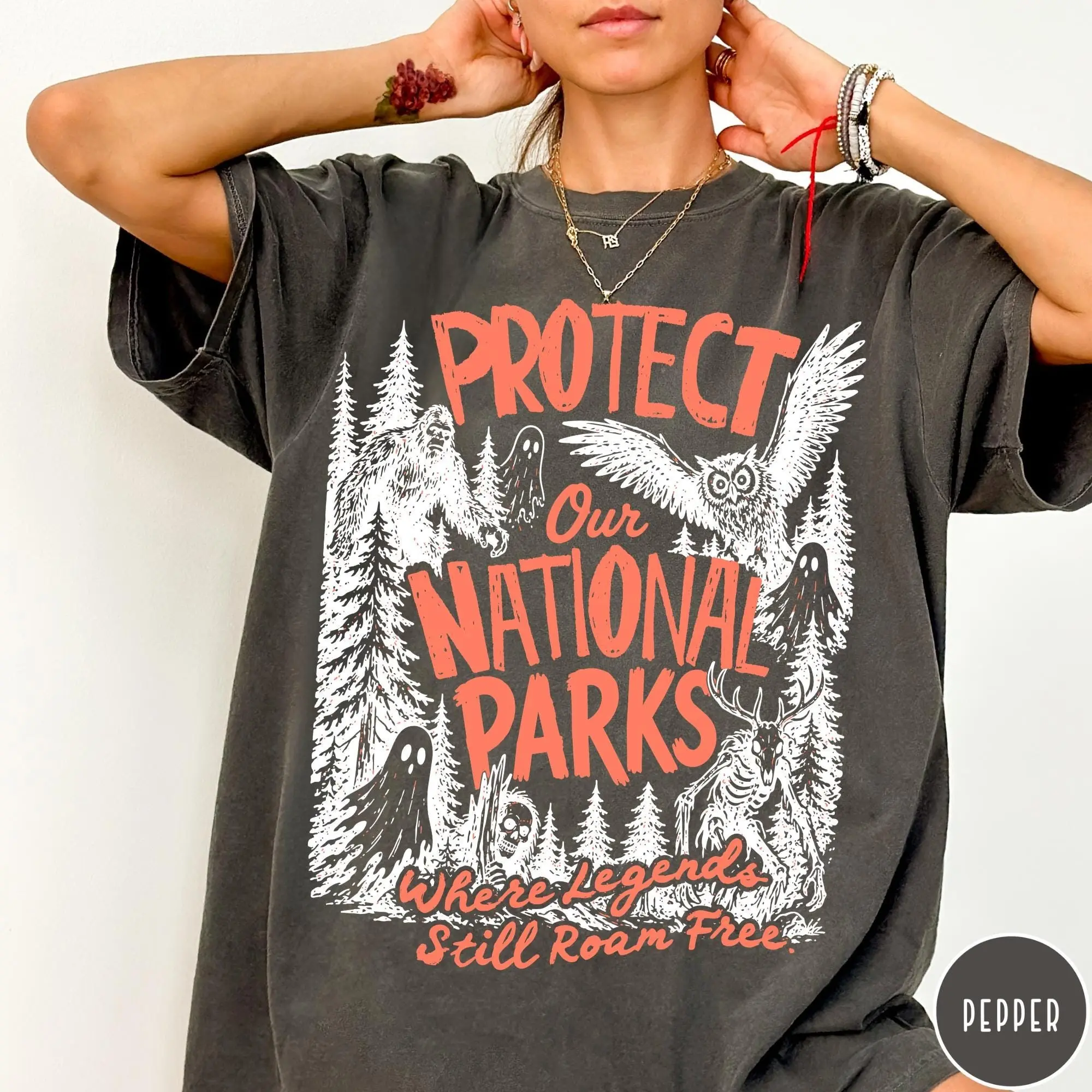Protect Our National Parks Comfort Colors Shirt, Funny Bigfoot Ghost Tee, Vintage Cryptid Gift - photo 2