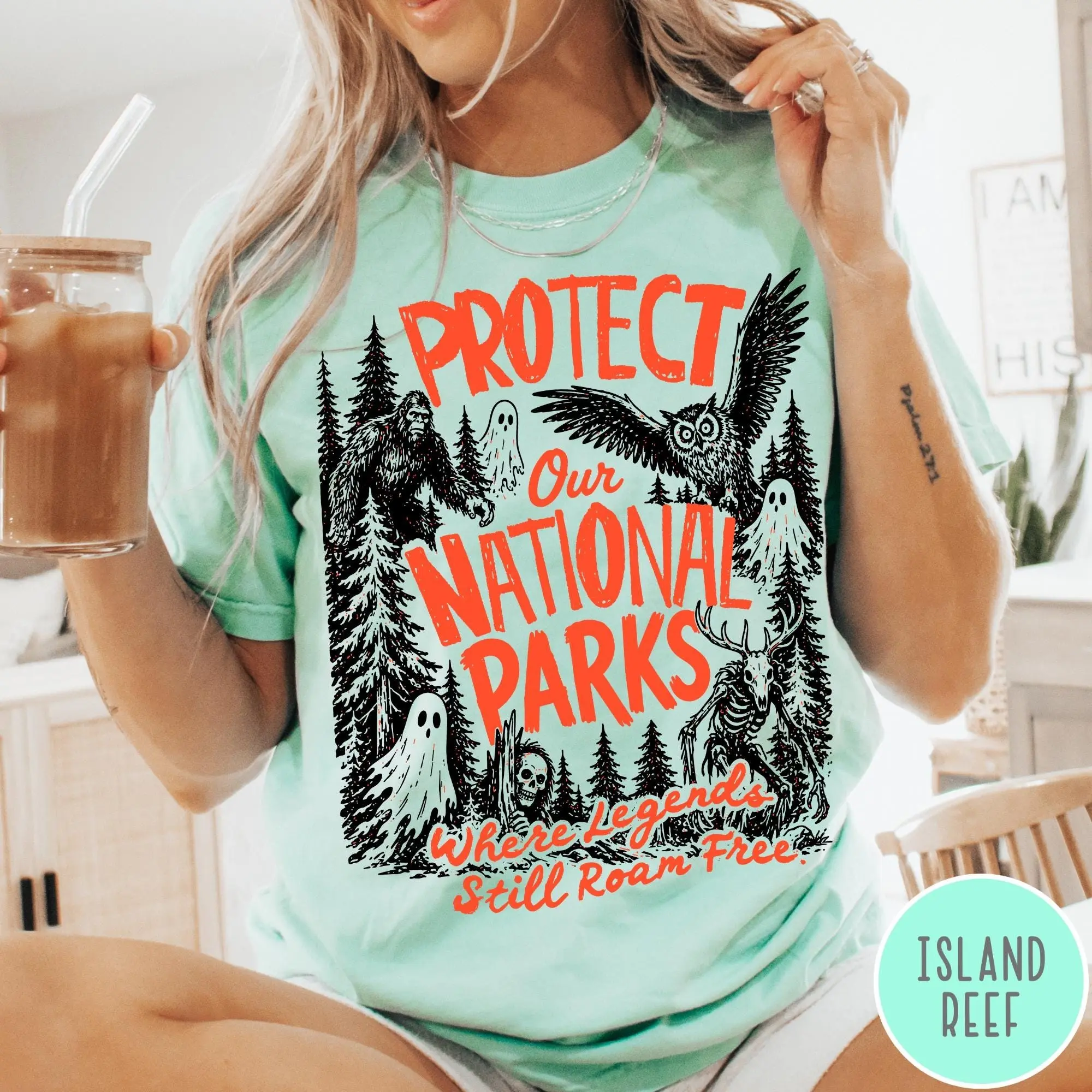 Protect Our National Parks Comfort Colors Shirt, Funny Bigfoot Ghost Tee, Vintage Cryptid Gift - photo 3
