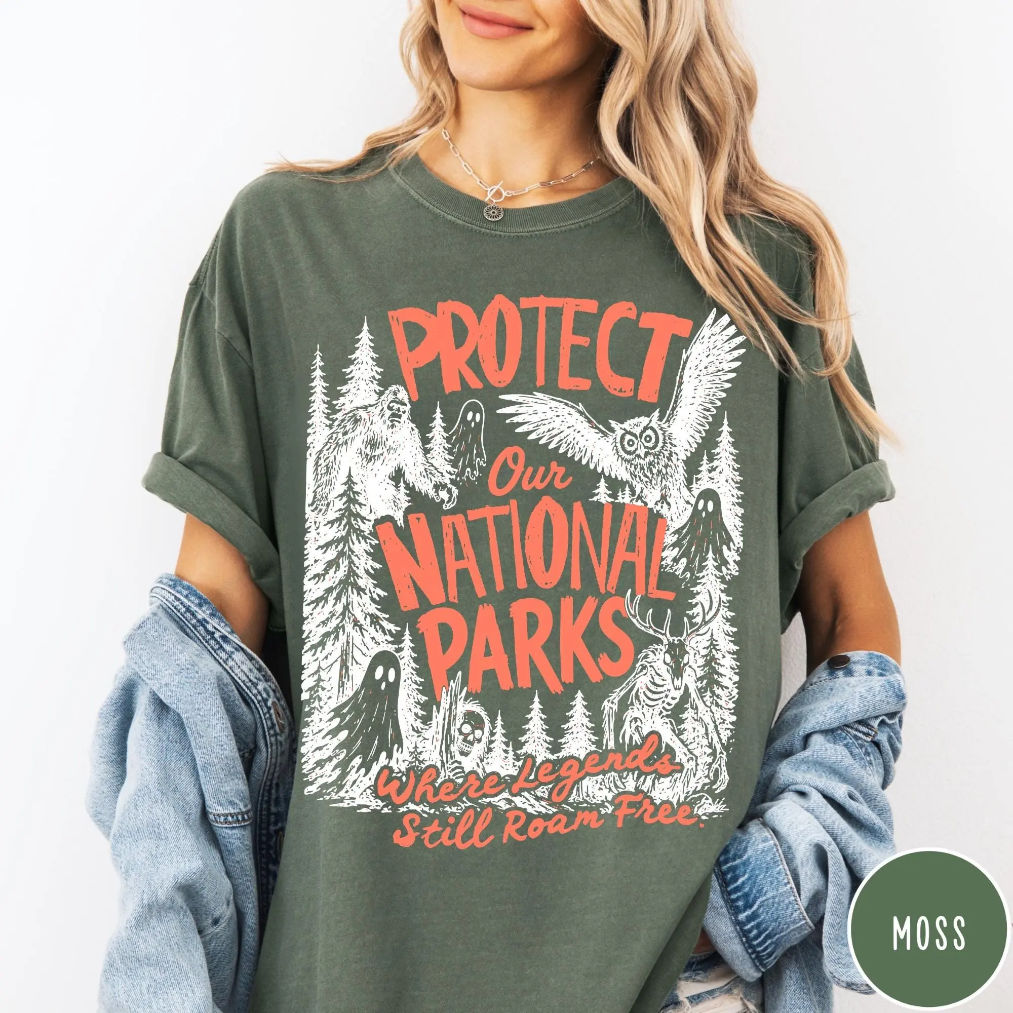 Protect Our National Parks Comfort Colors Shirt, Funny Bigfoot Ghost Tee, Vintage Cryptid Gift - photo 4