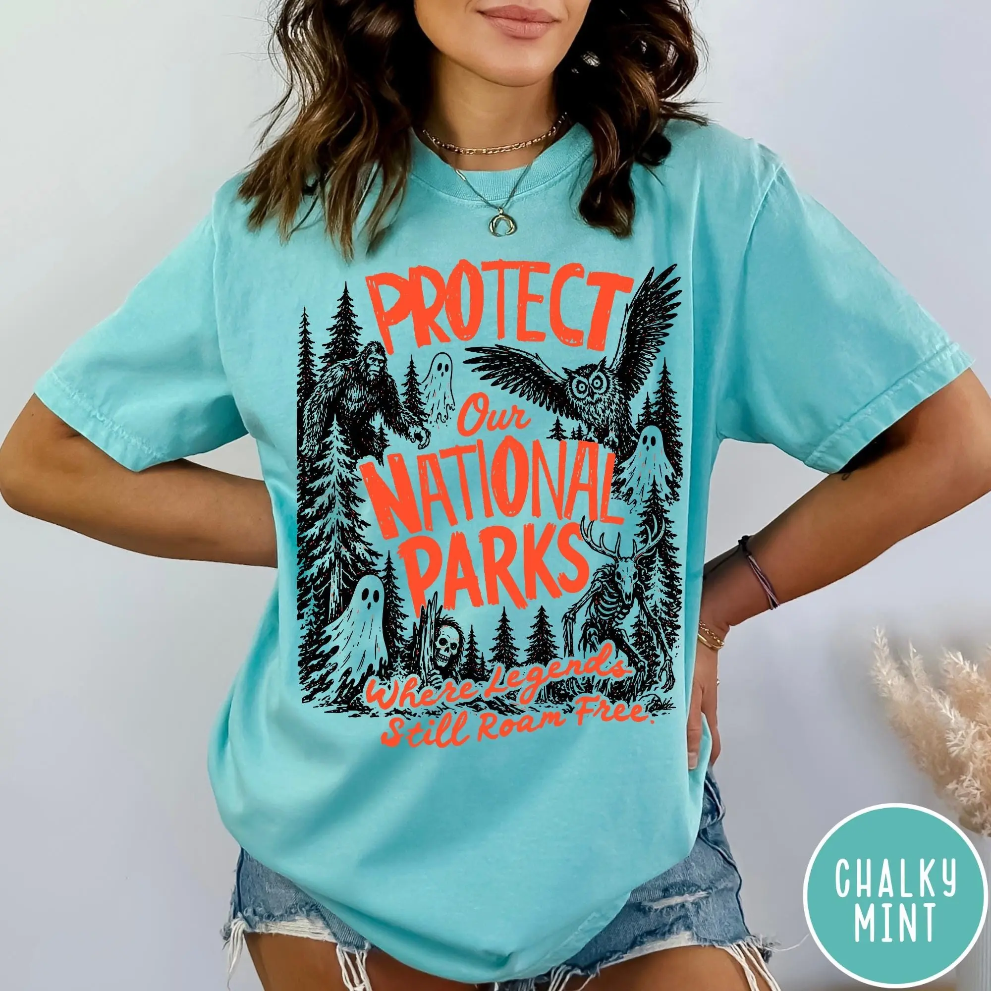 Protect Our National Parks Comfort Colors Shirt, Funny Bigfoot Ghost Tee, Vintage Cryptid Gift - photo 5