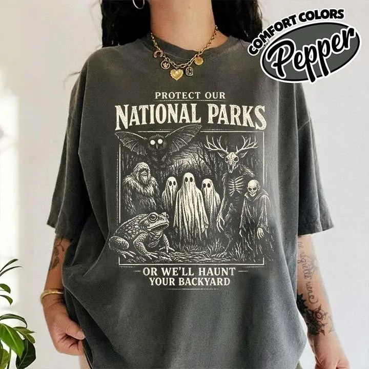 Protect Our National Parks or We'll Haunt Your Backyard Shirt, Funny Ghost Camping Hiking Tee for Women