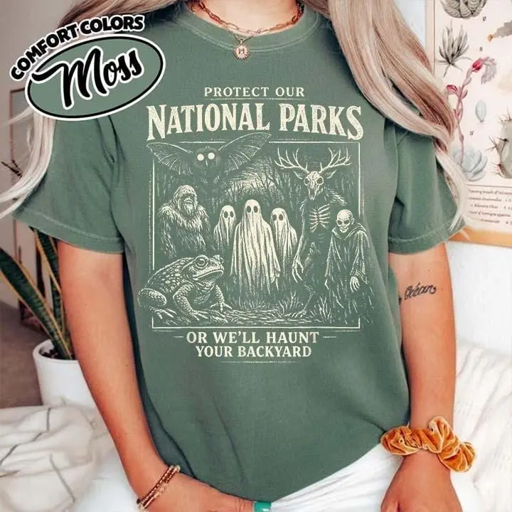 Protect Our National Parks or We'll Haunt Your Backyard Shirt, Funny Ghost Camping Hiking Tee for Women - photo 3
