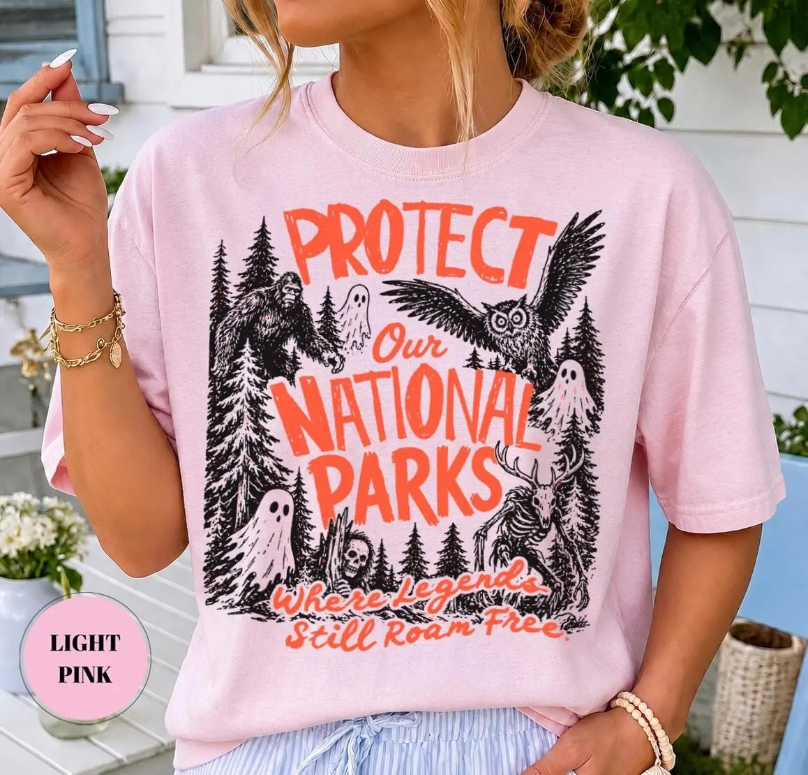 Comfort Colors Protect Our National Parks Shirt, Bigfoot Cryptid Vintage Ghost Sasquatch Nature Camping Gift - photo 2