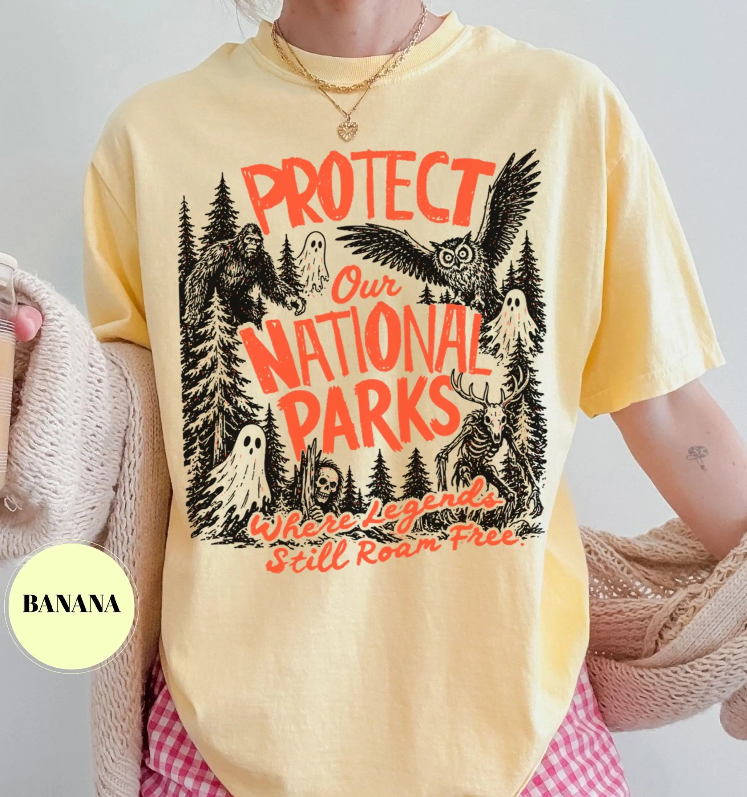 Comfort Colors Protect Our National Parks Shirt, Bigfoot Cryptid Vintage Ghost Sasquatch Nature Camping Gift - photo 3