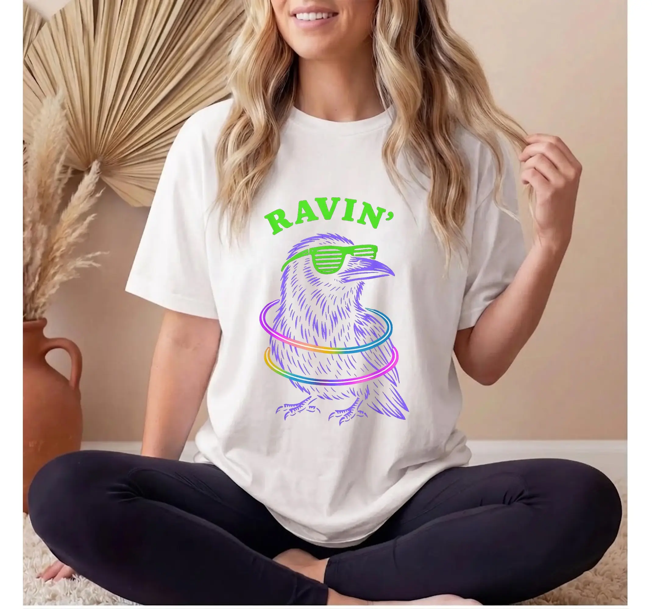 Psychedelic Raven Rave Shirt, EDM Techno Festival Trippy Halloween Party Tee - photo 2